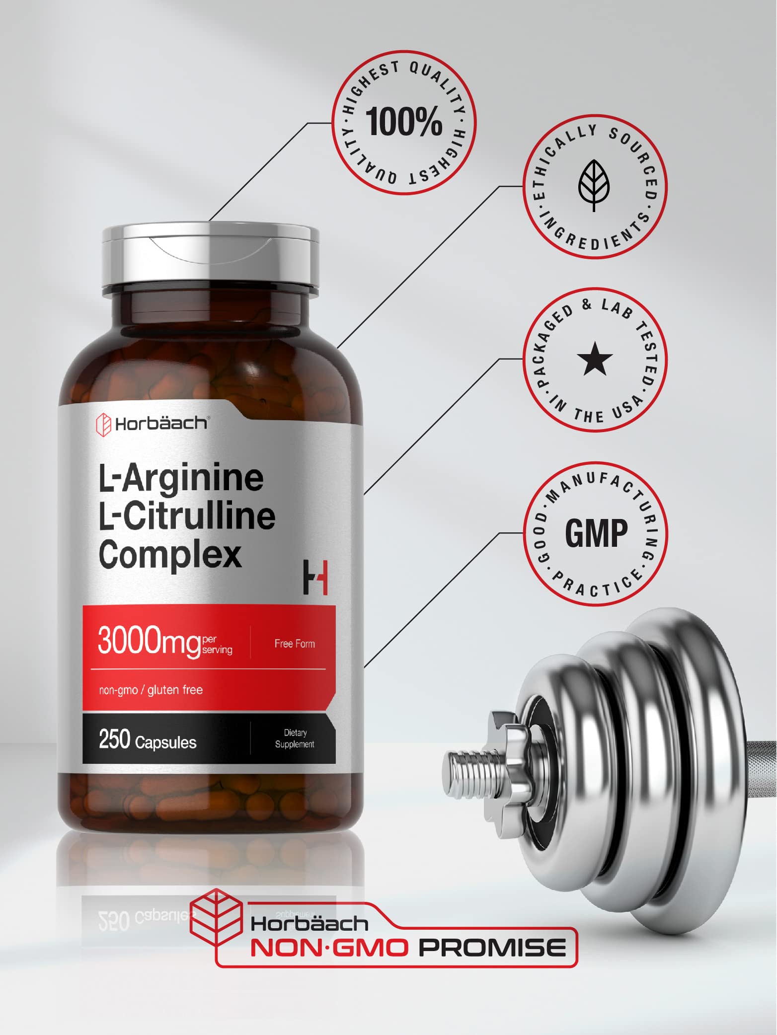 Horbäach L-Arginine L-Citrulline Complex | 3000mg | 250 Capsules | Non-GMO, Gluten Free Supplement Horbäach buy supplements canada