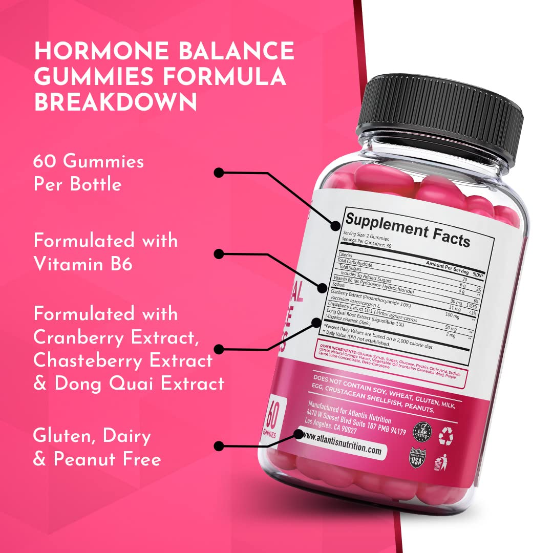 Atlantis Nutrition Hormonal Balance for Women & PMS Relief Gummies - Alleviates Cramps, Bloating, Mood Swings, Hot Flashes & Night Sweats - Cranberry, Dong Quai & Chasteberry Menstrual Cramp Relief Atlantis Nutrition buy supplements canada