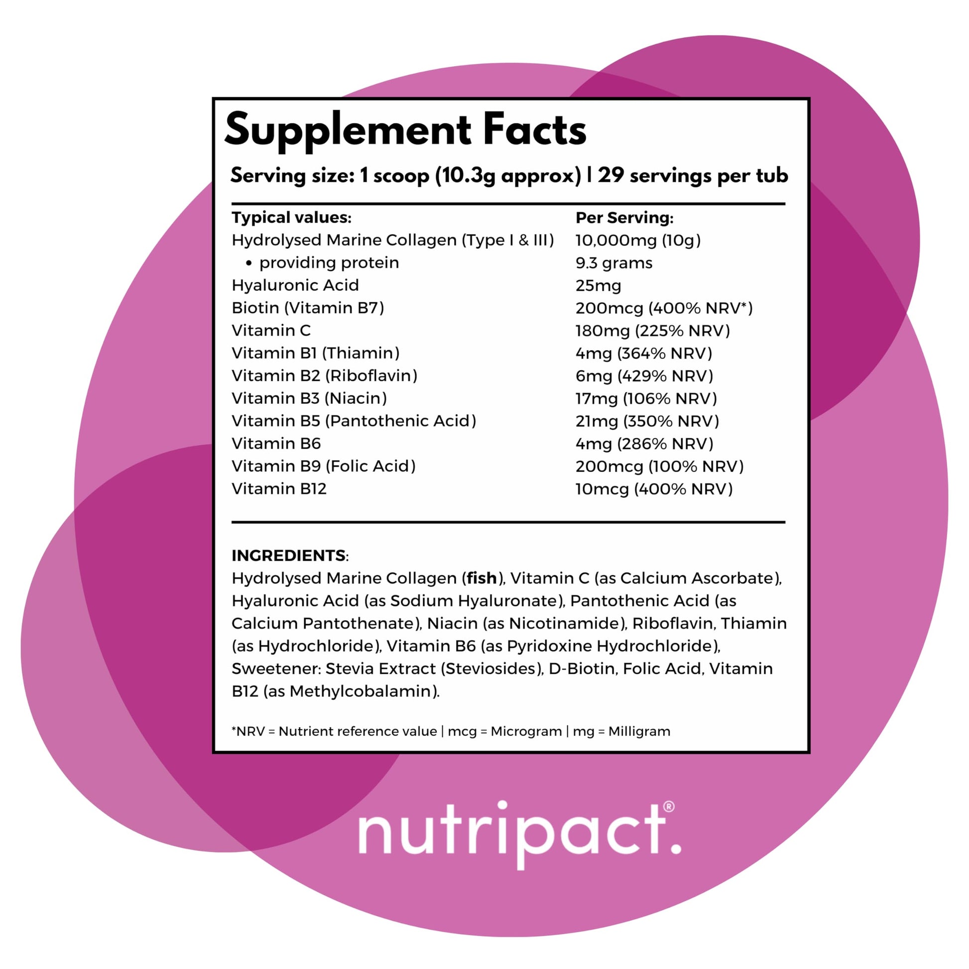 Hydrolysed Marine Collagen Peptides Powder with Hyaluronic Acid, Biotin, Vitamin C & B Vitamins – 10,000mg Collagen nutripact buy supplements canada