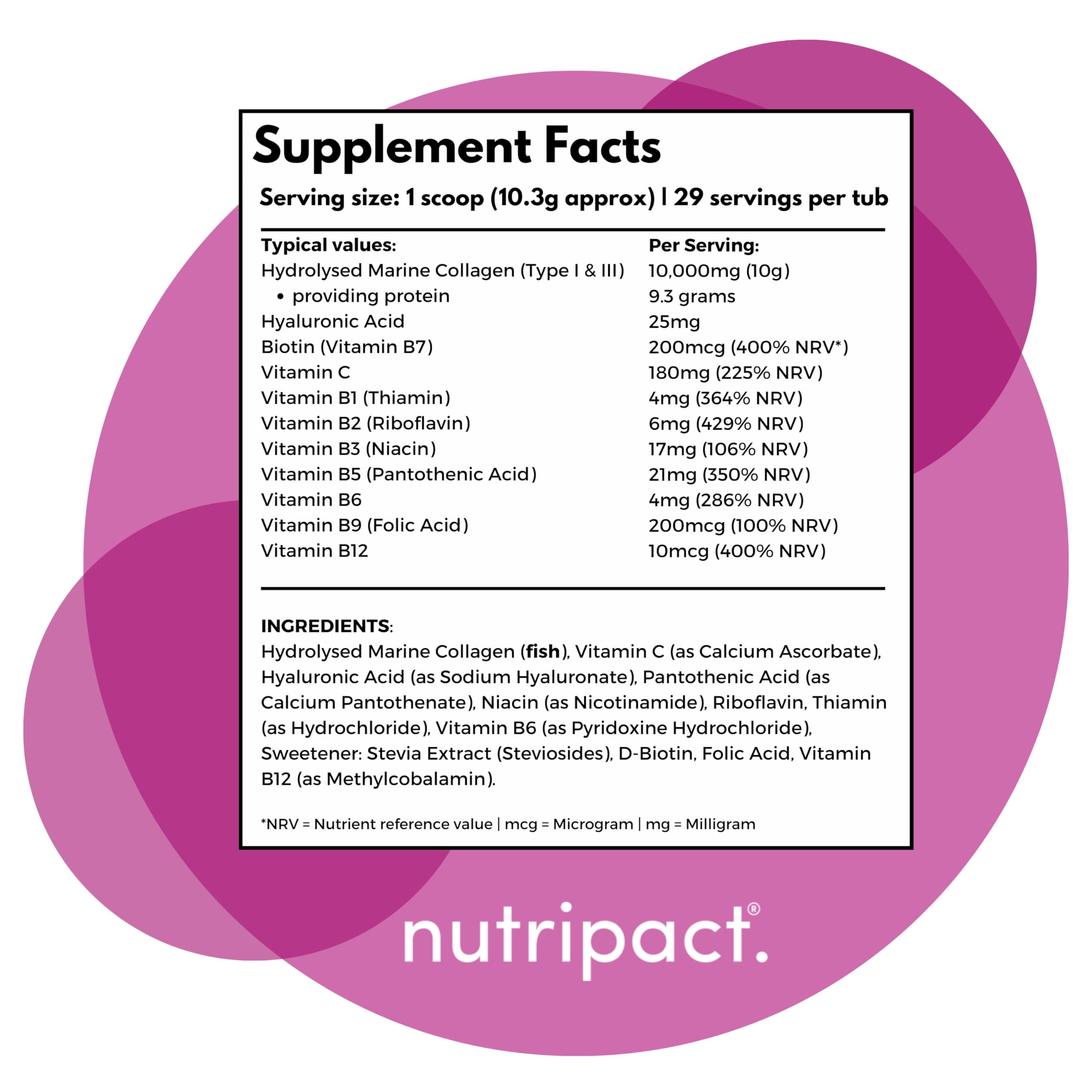 Hydrolysed Marine Collagen Peptides Powder with Hyaluronic Acid, Biotin, Vitamin C & B Vitamins – 10,000mg Collagen nutripact buy supplements canada