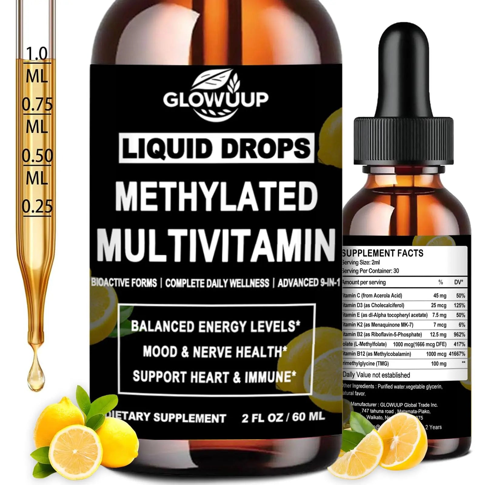 Multivitamin for Women & Men, Methylated Multivitamins & Multiminerals liquid Drops with Methylfolate B12 B2 Vitamin C E D3 K2 GLOVVUUP buy supplements canada