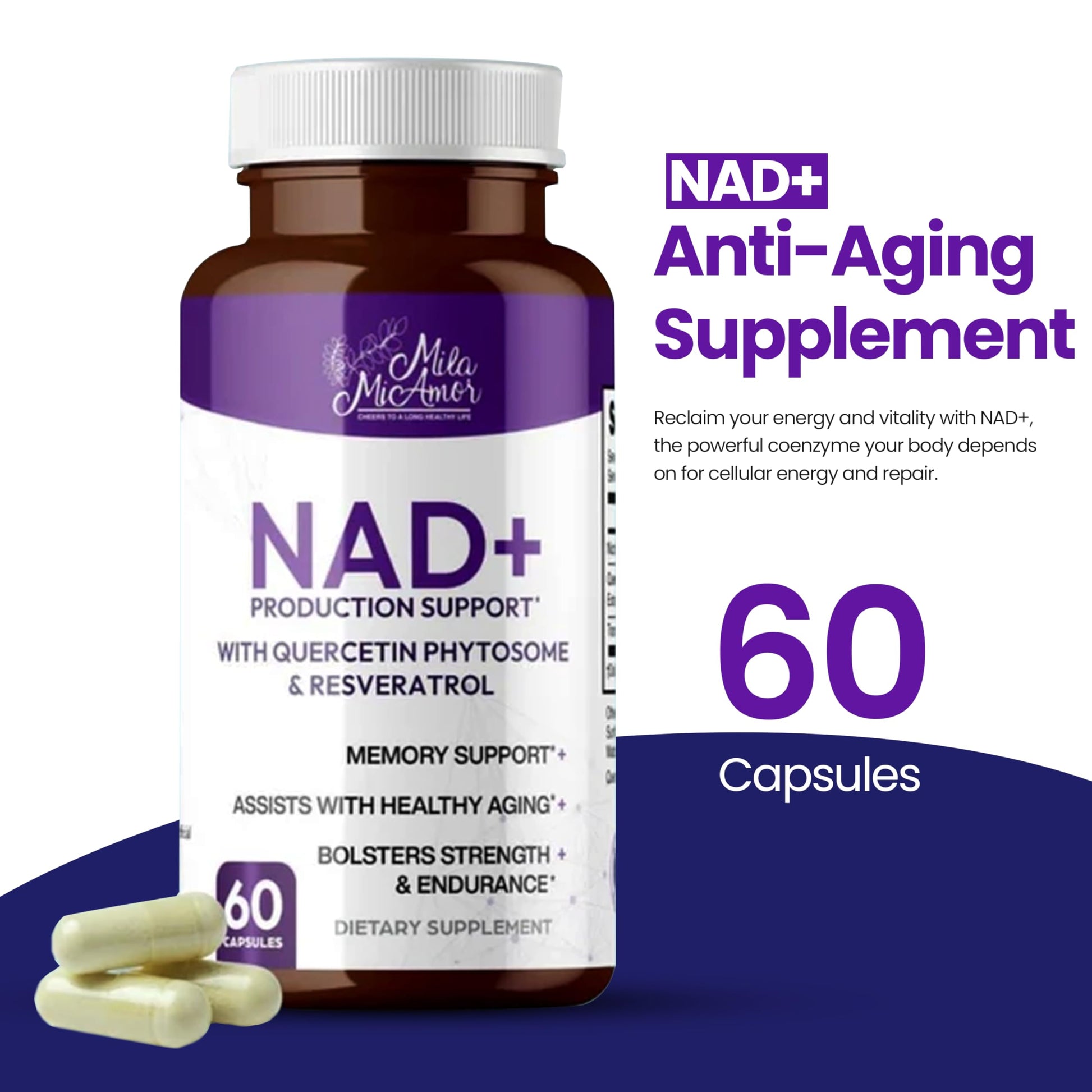 Mila Miamor NAD+ for Cellular Energy & Anti-Aging Supplement| Boost Focus, Vitality & Mitochondrial Function | Supports DNA Repair, Brain Health & Endurance | Non-GMO, Gluten-Free | 60 Capsules Mila Miamor buy supplements canada