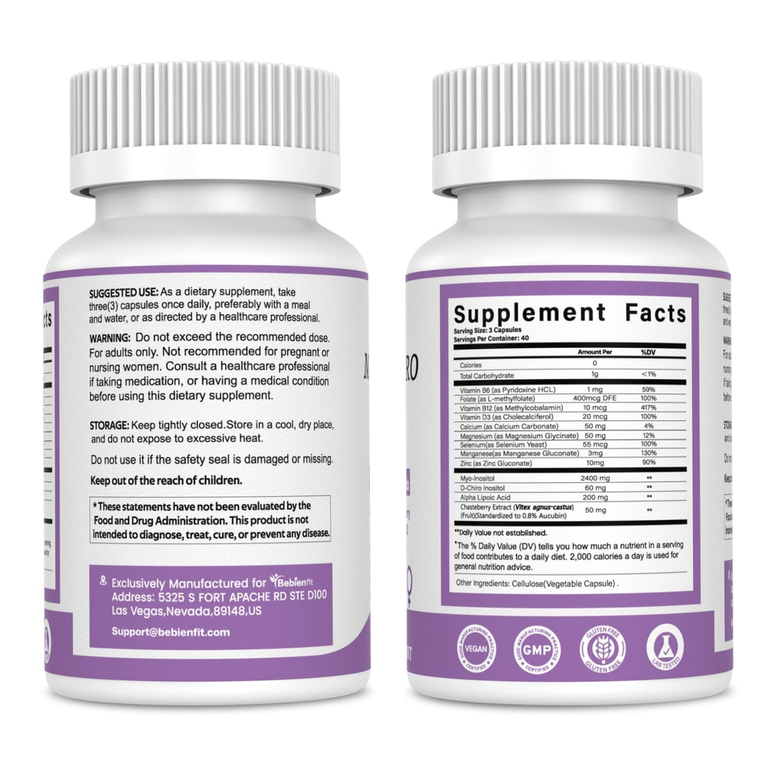 13-in-1 Myo Inositol & D-Chiro Inositol for Women PCOS,Hormonal Balance,2460mg-40:1 Ratio,Ovarian Health&Cycle Support Supplement Plus Alpha Lipoic Acid/Folate/Vitex/Magnesium/Multivitamin,120 Veg Cap Bebien fit buy supplements canada