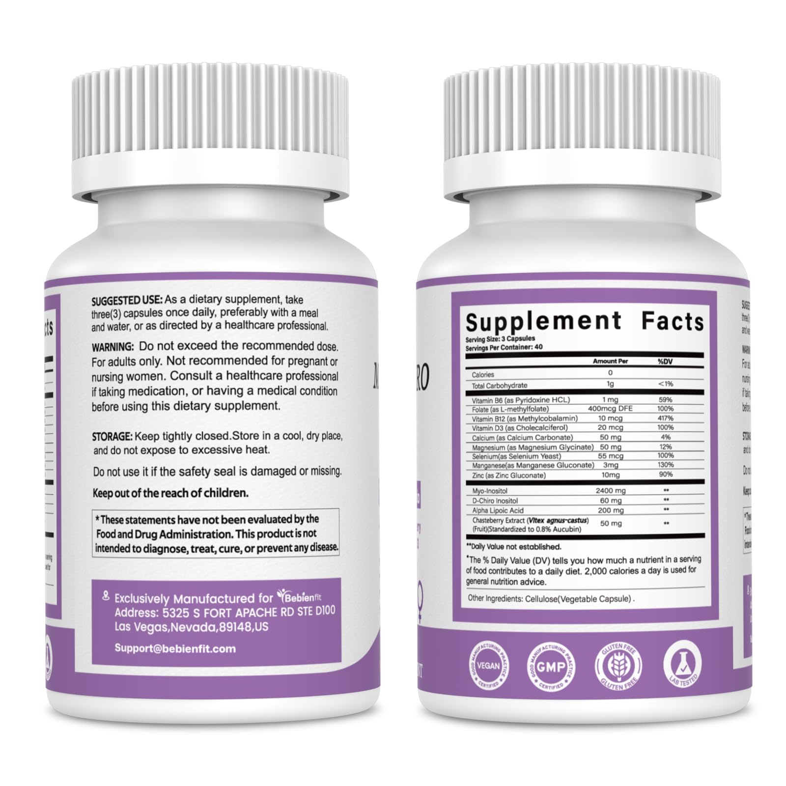 13-in-1 Myo Inositol & D-Chiro Inositol for Women PCOS,Hormonal Balance,2460mg-40:1 Ratio,Ovarian Health&Cycle Support Supplement Plus Alpha Lipoic Acid/Folate/Vitex/Magnesium/Multivitamin,120 Veg Cap Bebien fit buy supplements canada