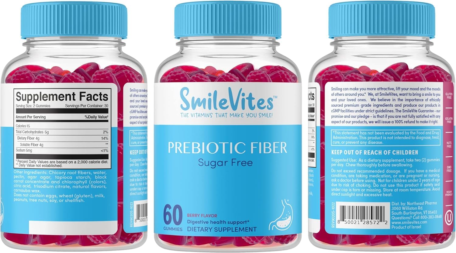 SmileVites Prebiotics Fiber Gummy Digestive Health - Vegan Friendly, GMO Free, Kosher Heartland Pharma buy supplements canada
