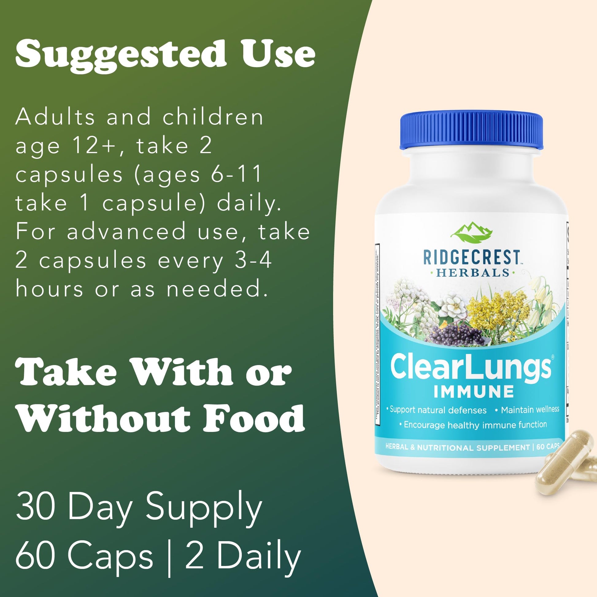 RidgeCrest Herbals ClearLungs Immune, Lung Support Supplement with Elderberry, Zinc, Vitamin C, Vitamin A, Olive Leaf, Mullein, Lung Wellness Formula for Respiratory Health (60 Vegan Caps, 30 Serv) RidgeCrest Herbals buy supplements canada