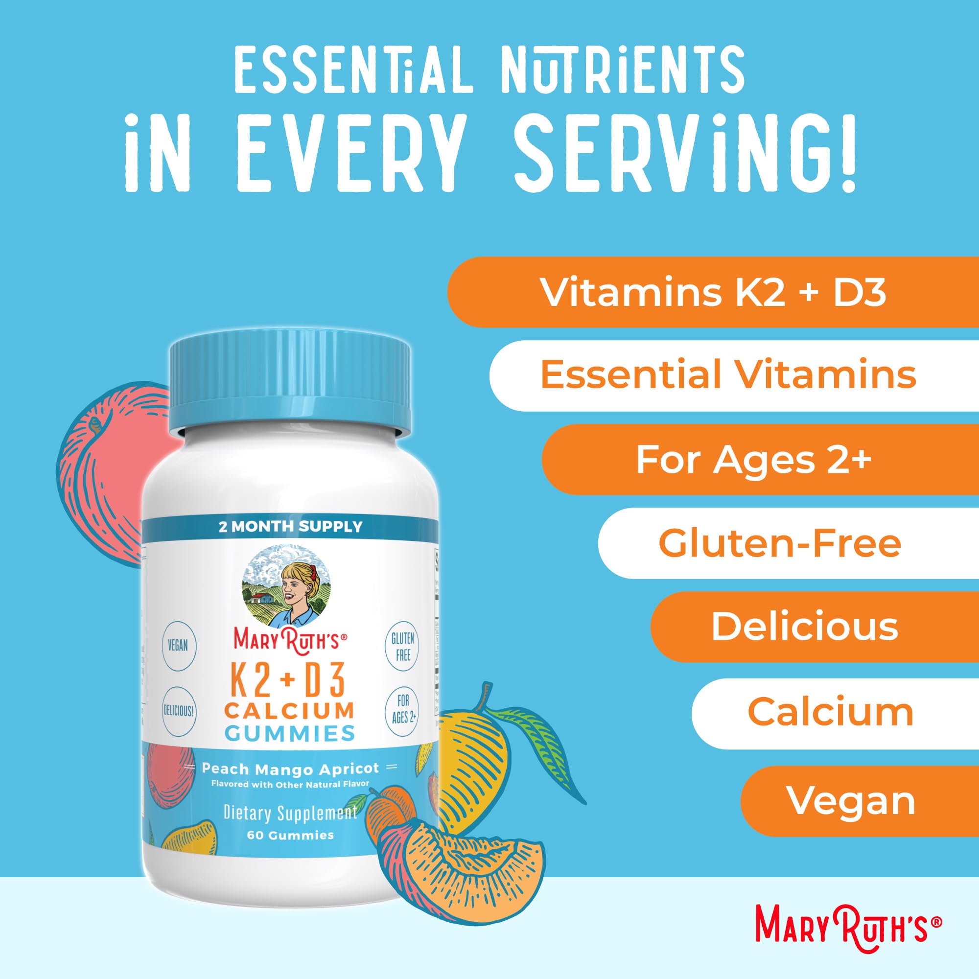 MaryRuth Organics Calcium with Vitamin D & Vitamin K2, 2 Month Supply, Calcium Supplement Supports Bone Health & Joint Support, with Vitamins D3 K2 Gummies, Vegan, Non-GMO, Gluten Free, 60 Count MARYRUTH'S buy supplements canada