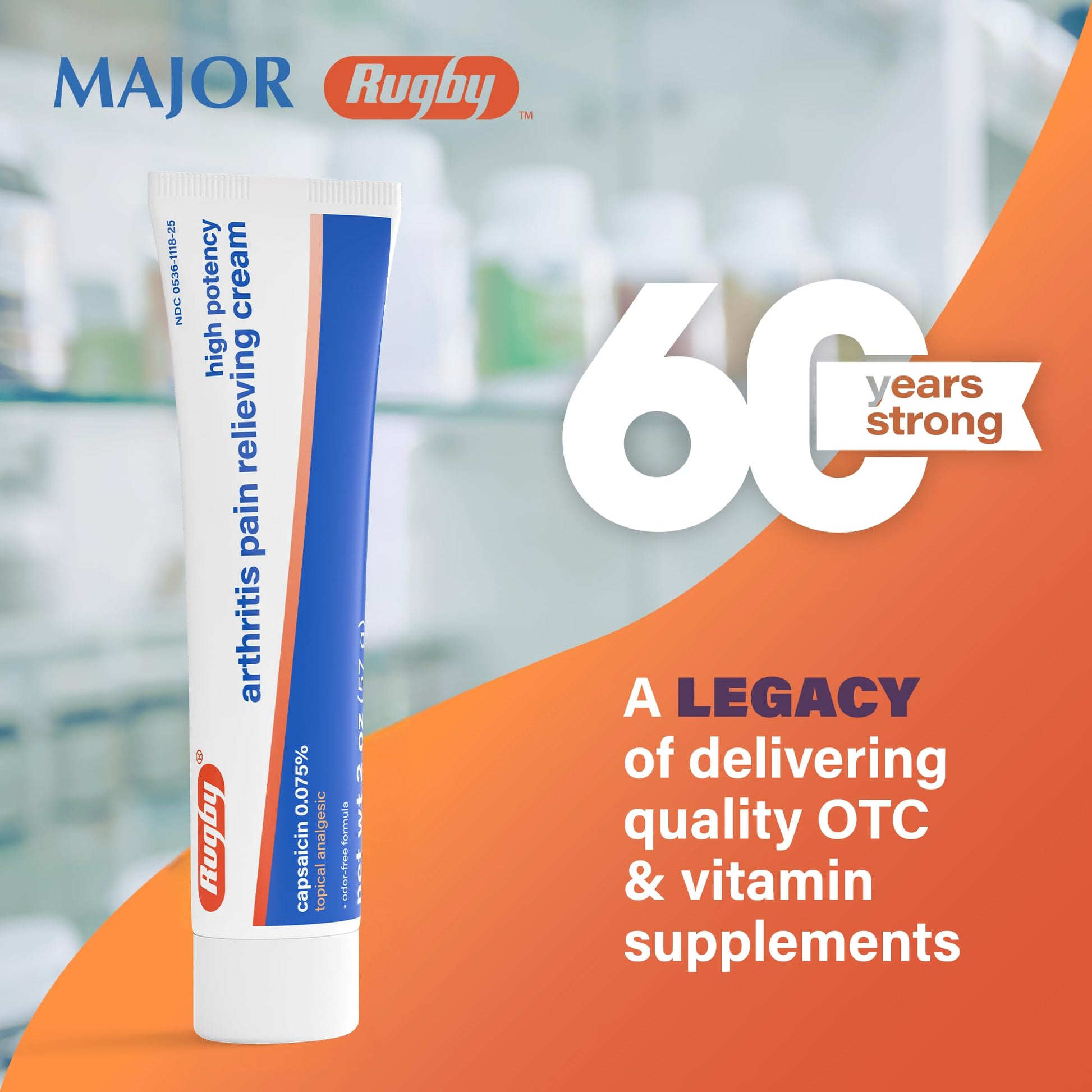 Rugby High Potency Capsaicin 0.075% Cream - Pain Relief Cream for Arthritis - 2 Oz (57g), (1 Pack) RUGBY LABORATORIES buy supplements canada