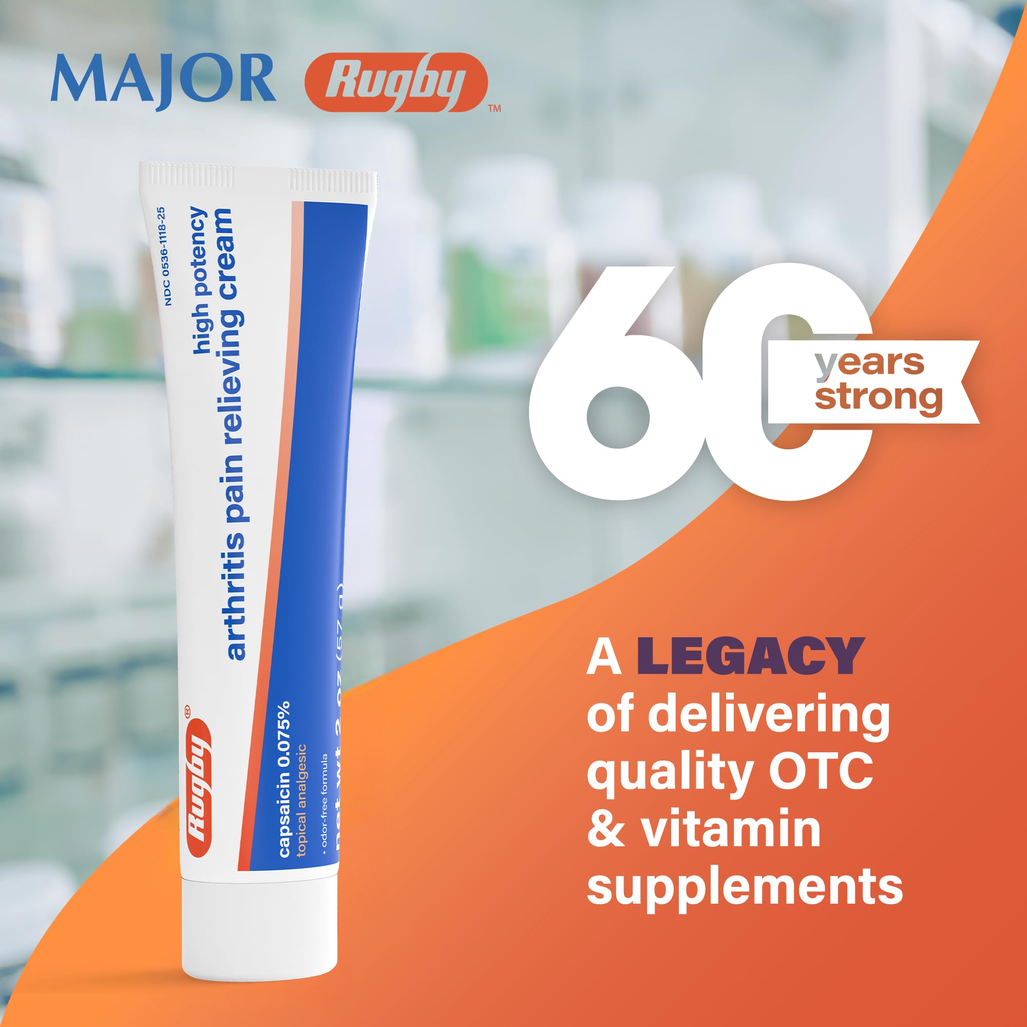 Rugby High Potency Capsaicin 0.075% Cream - Pain Relief Cream for Arthritis - 2 Oz (57g), (1 Pack) RUGBY LABORATORIES buy supplements canada