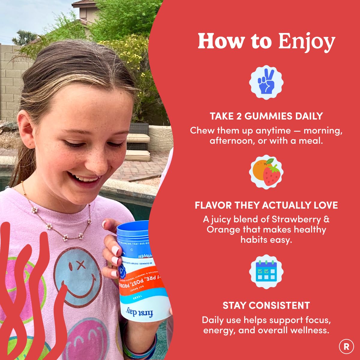 FIRST DAY Teens’ Gut Sustainer Tribiotic Gummies – 3-in-1 Prebiotic, Probiotic & Postbiotic Supplement – Supports Digestive, Skin, Oral & Immune Health, Nutrient Absorption & Growth – 30-Day Supply FIRST DAY buy supplements canada