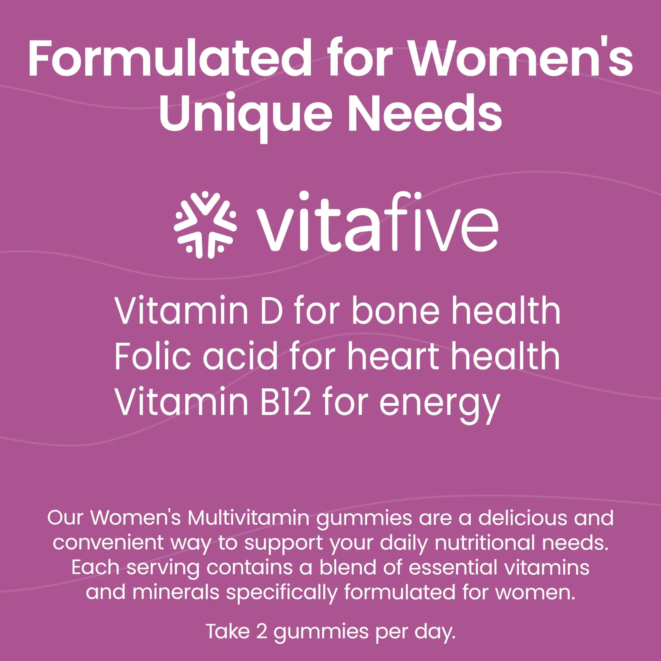 vitafive Women's Multivitamin Gummies, Best Multivitamin for Women with Biotin, D3, B12, Zinc, Low Sugar, Gluten Free (50 Ct) vitafive buy supplements canada