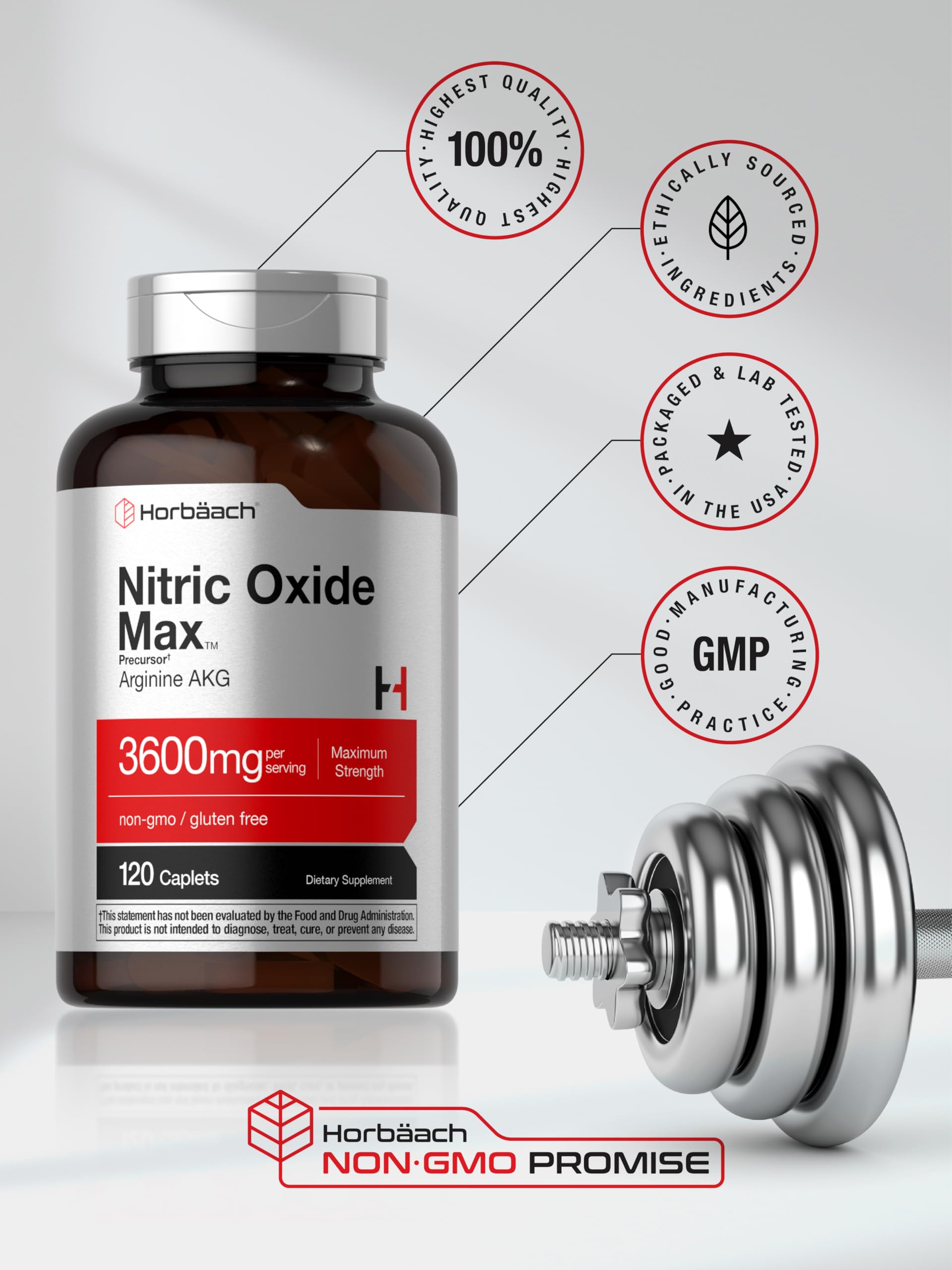Horbäach Nitric Oxide Max 3600mg | 120 Caplets | with Arginine AAKG for Men and Women | Vegetarian, Non-GMO Horbäach buy supplements canada
