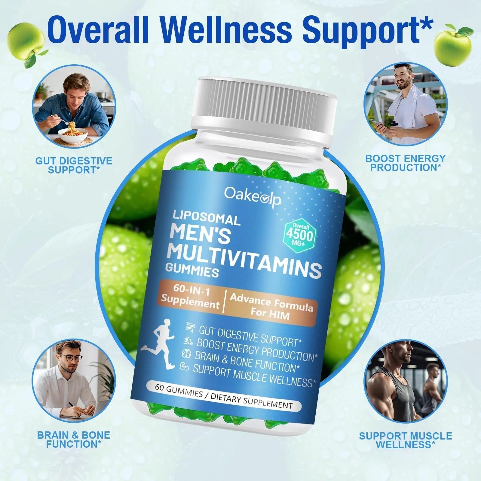 60-IN-1 Liposomal 120+ Nutrients Men's Multivitamin Gummy 4500MG+ Overall,300Billion Probiotics, Algal DHA, CoQ10, Turmeric & Herbal Blends Oakevlp buy supplements canada