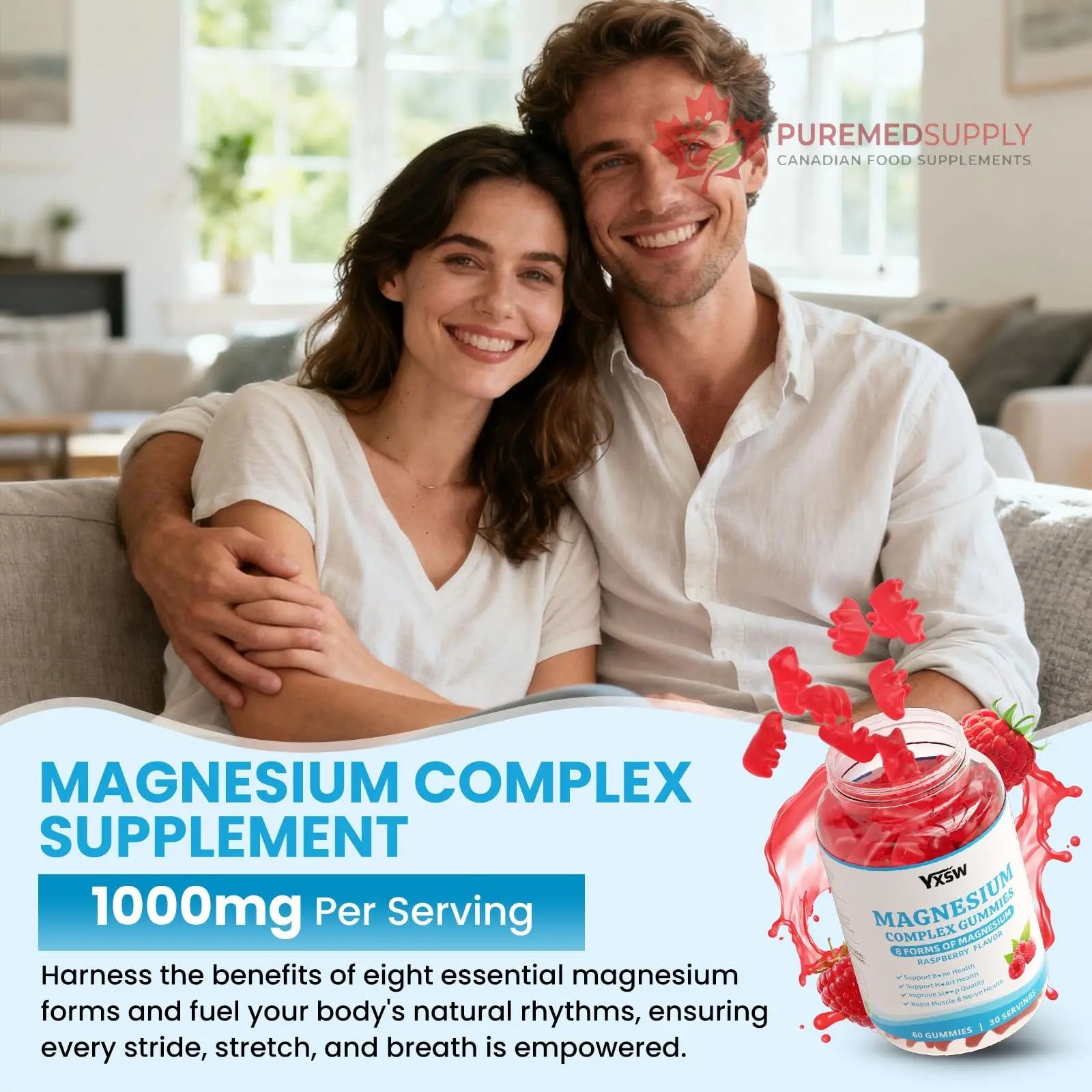 Magnesium Complex Gummies 8 Elemental 1000mg - Magnesium Glycinate, Citrate, Malate, Taurate, Supports Bones, Muscle, Nerve Health, for Women & Men, Vegan Non-GMO, Raspberry Flavor, 60 Count YXSW buy supplements canada