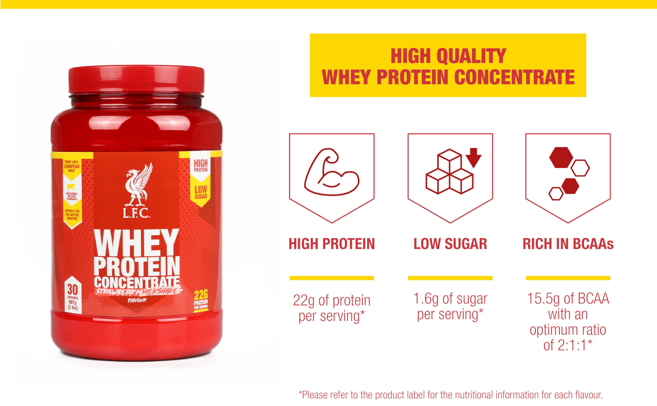 LFC Whey Protein Powder Strawberry Flavour 908g 15.5g Naturally-Occurring BCAAs 21g Protein Vector Consumer buy supplements canada