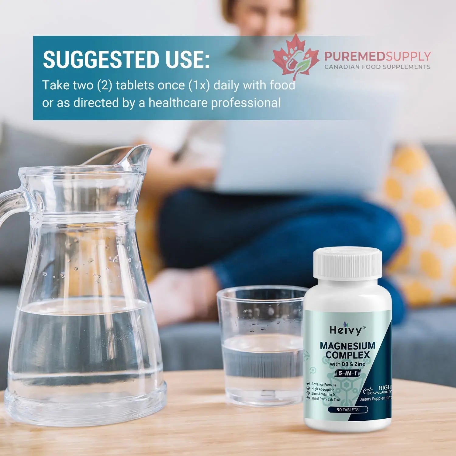 Heivy Magnesium Complex, Magnesium Glycinate, Citrate, Malate, Oxide, Gluconate with Zinc and Vitamin D3, Magnesium Supplement for Muscle, Nerve, Heart, Bone Support, High Absorption, 90 Tablets Heivy buy supplements canada