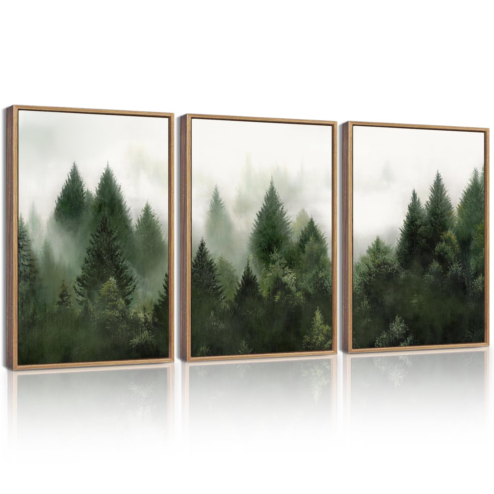 KUVIOKE Morden Green Fog Pine Tree Framed Canvas Wall Art Nature Nordic Forests Artwork Painting Bedroom Decor 12x16in (Natural Framed) KUVIOKE buy supplements canada