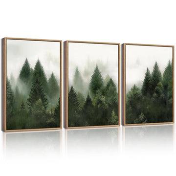 KUVIOKE Morden Green Fog Pine Tree Framed Canvas Wall Art Nature Nordic Forests Artwork Painting Bedroom Decor 12x16in (Natural Framed) KUVIOKE buy supplements canada