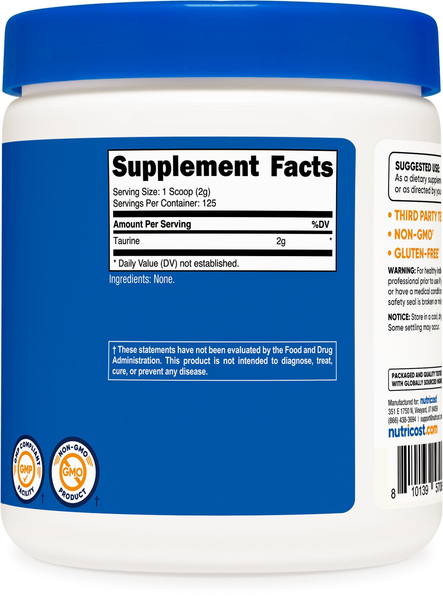 Nutricost Taurine Powder 250 Grams - 125 Servings, 2000mg Per Serving Nutricost buy supplements canada