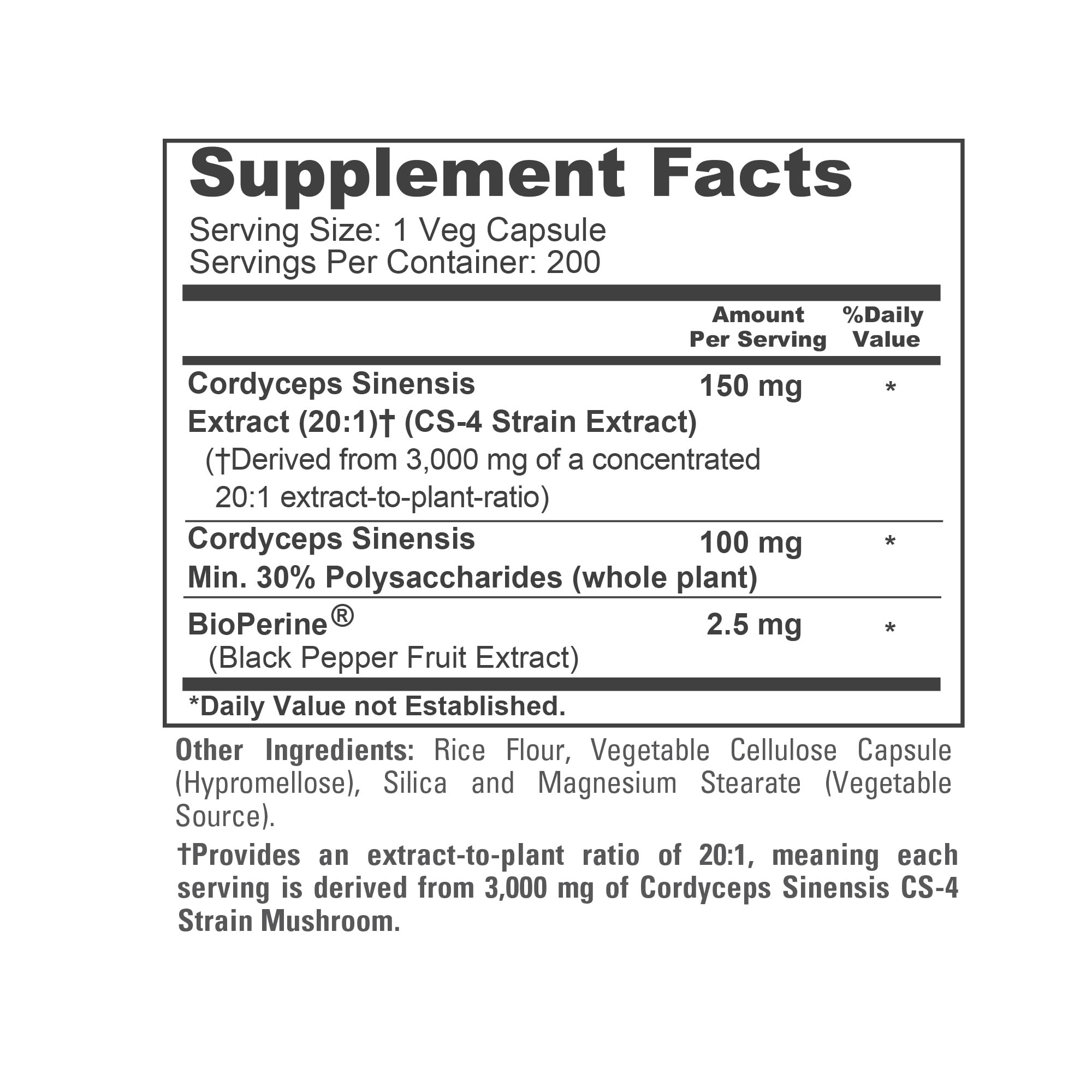 NusaPure Cordyceps 20:1 Extract, 150 mg Equivalent to 3,000mg 200 Veggie Capsules (Sinensis CS-4, Non-GMO, Vegan) Bioperine NusaPure buy supplements canada