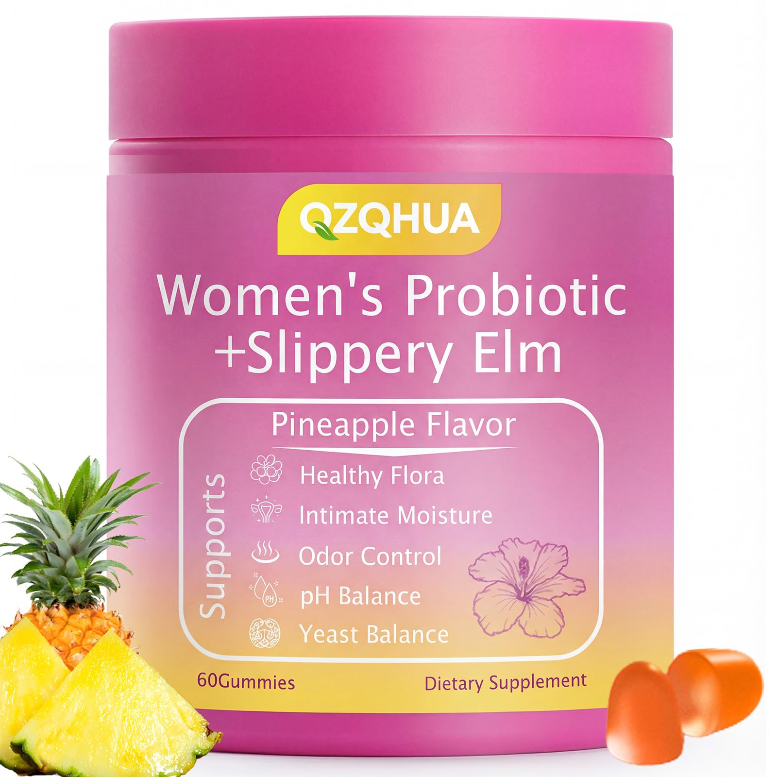 Premium Feminine Balance Gummies for Women - 60 Gummies, Hawaiian Pineapple Flavor - with Probiotics & Vitamin C - Supports Feminine Wellness & Healthy Balance - Gluten Free, Vegan（30 Servings）（Q2） QZQHUA buy supplements canada