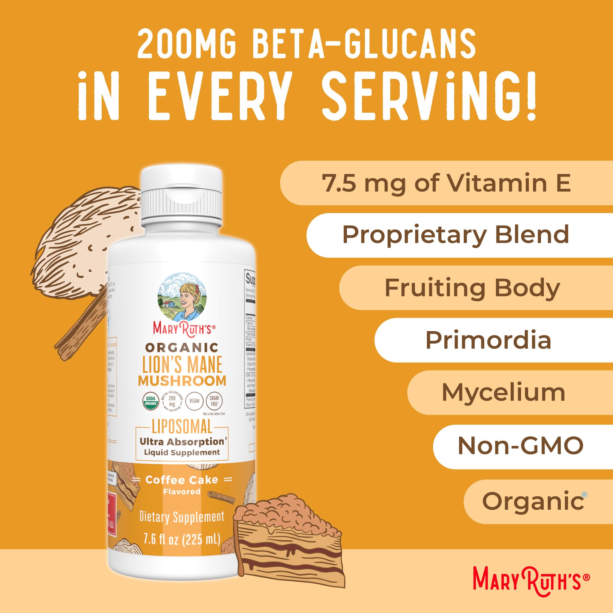 MaryRuth Organics Lions Mane Supplement | Ultra Absorption Liposomal | Full Spectrum Lion's Mane Mushroom | 200mg Beta-Glucans Per Serving | USDA Organic | Vegan | 7.6 oz | 15 Servings MARYRUTH'S buy supplements canada