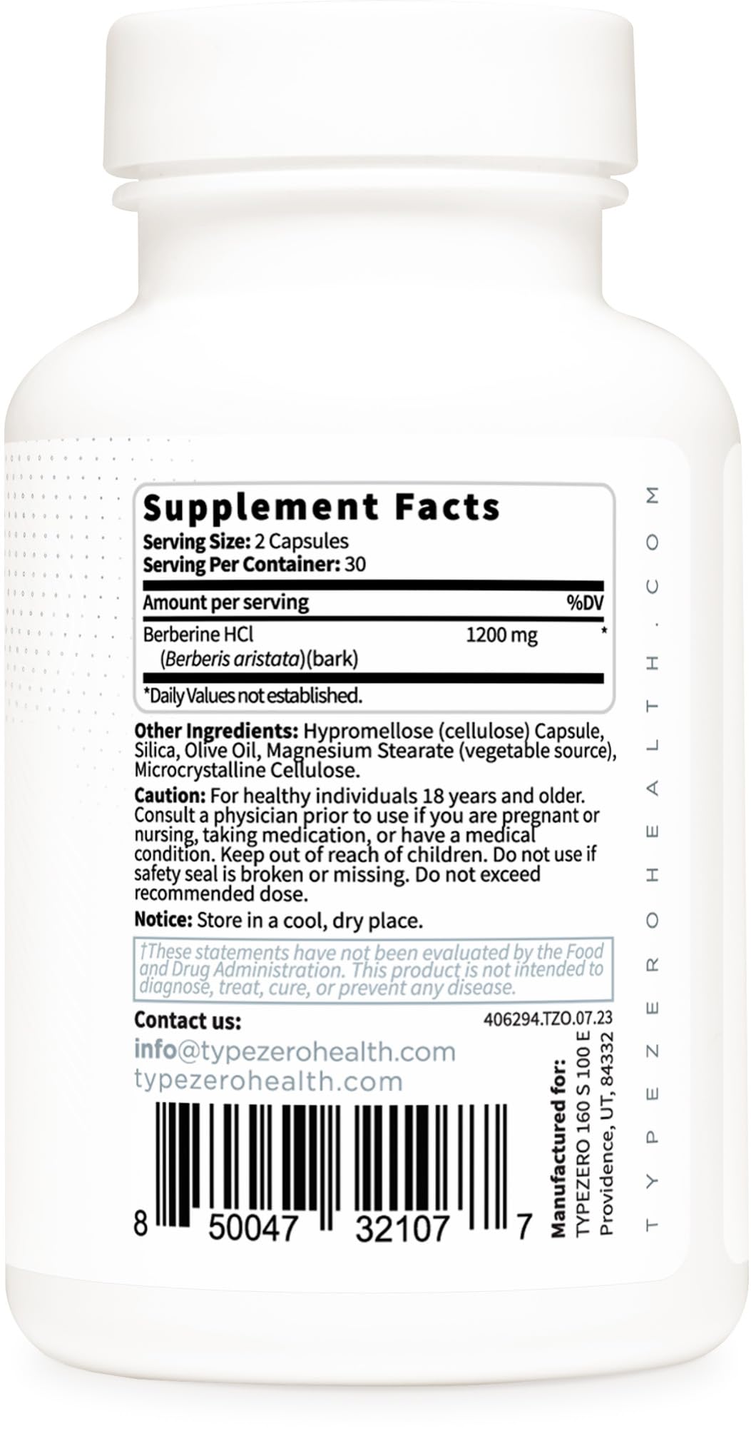 Type Zero Berberine HCL 1200mg 60 Capsules - Clean, Non-GMO, Gluten Free Supplement Type Zero buy supplements canada
