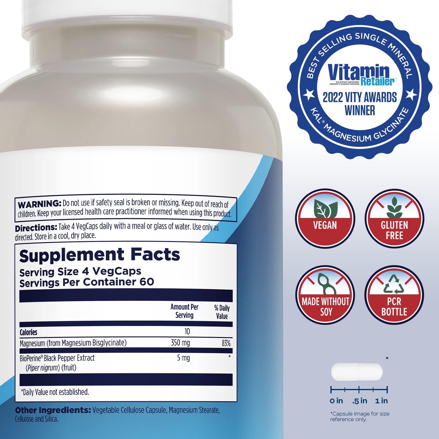 KAL Magnesium Glycinate, New & Improved Fully Chelated High Absorption Formula with BioPerine, Bisglycinate Chelate for Stress, Relaxation KAL buy supplements canada