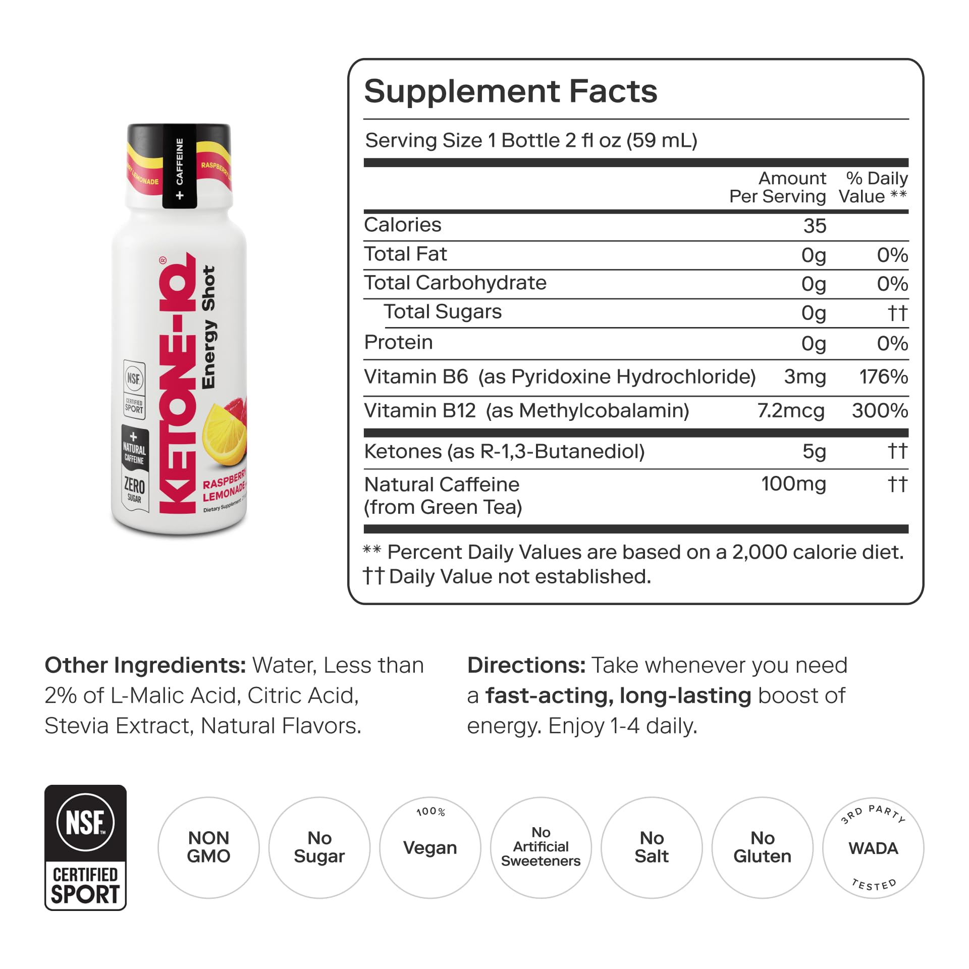 Ketone-IQ Exogenous Ketone Energy Shots with Caffeine - 12 Pack of Green Tea Caffeine Shots with 5g Bioidentical Ketones and B Vitamins - Fast Acting, On The Go Clean Energy Drink (Raspberry Lemonade) Ketone-IQ buy supplements canada
