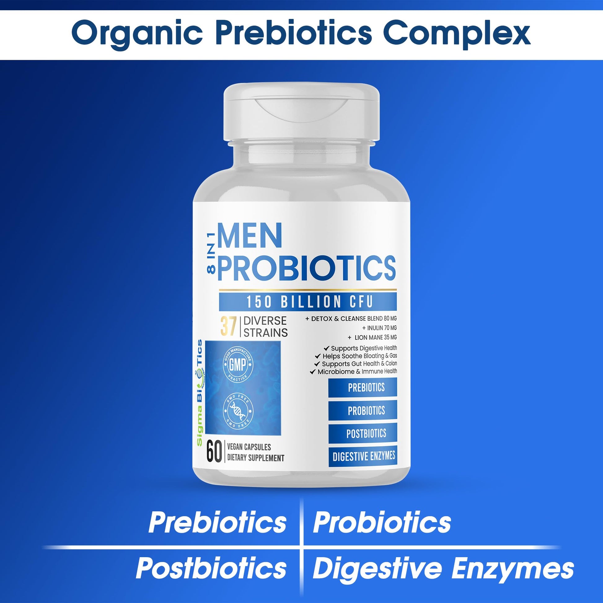 Probiotics for Men - 150 Billion CFU Acidophilus Capsules with Prebiotics & Postbiotics - Supports Gut Microbiome, Colon & Immune Health - 37 Strains with Digestive Enzymes - 60 Vegan Capsules SigmaBiotics buy supplements canada