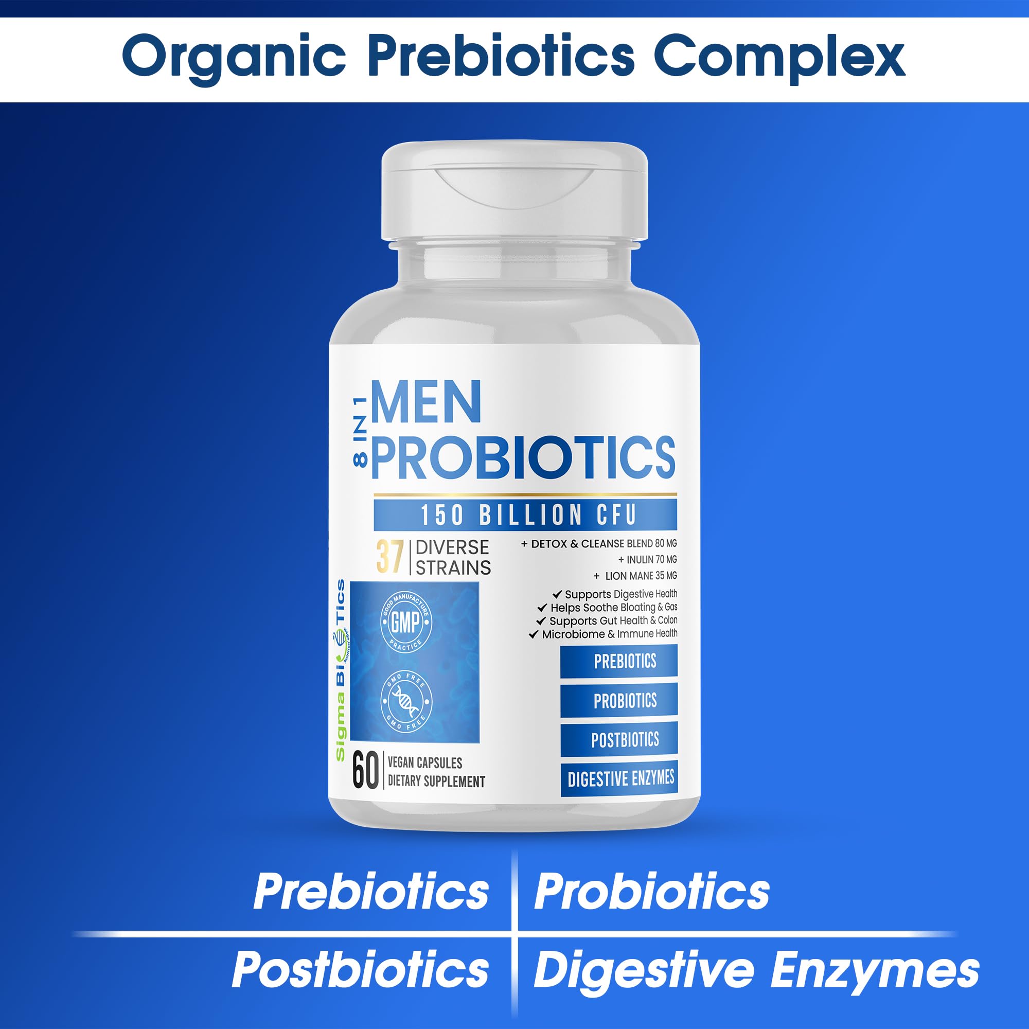 Probiotics for Men - 150 Billion CFU Acidophilus Capsules with Prebiotics & Postbiotics - Supports Gut Microbiome, Colon & Immune Health - 37 Strains with Digestive Enzymes - 60 Vegan Capsules SigmaBiotics buy supplements canada