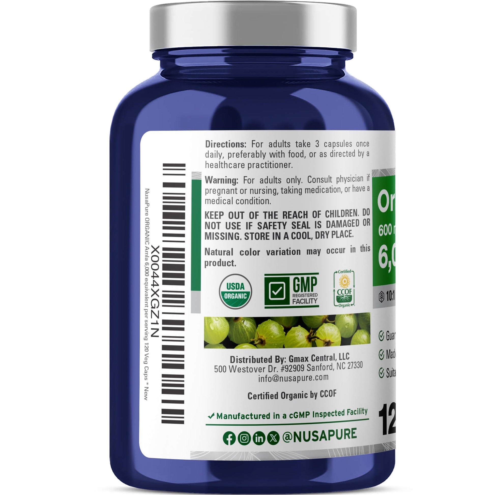 NusaPure Organic Amla Capsules 10:1 Extract, 600 mg Equivalent to 6,000mg | 120 Count | Amalaki Fruit | USDA, Vegan, Non-GMO Supplement NusaPure buy supplements canada