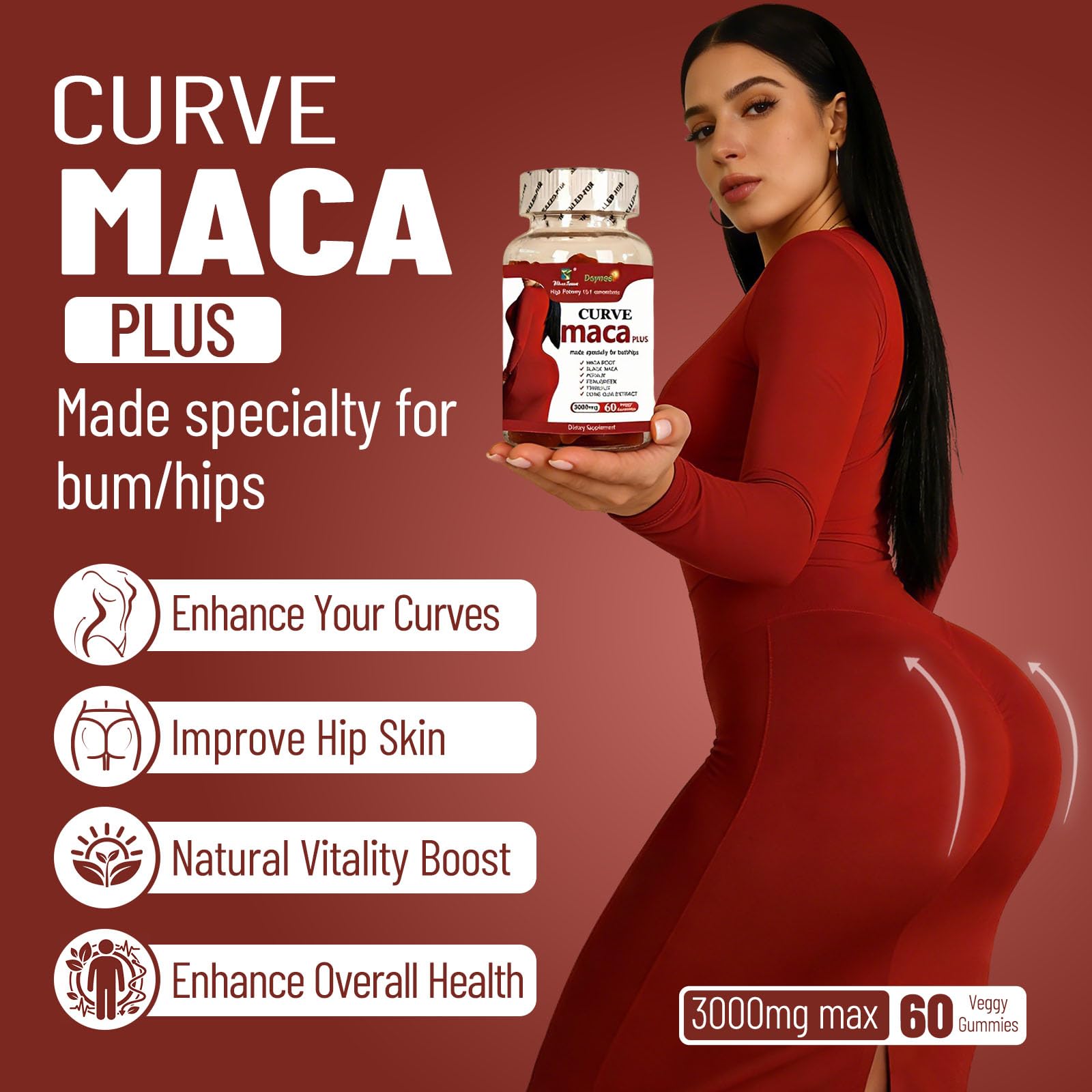 Wins Town Maca Plus Gummies 3000mg, Glute Boost Vitamins for Women, Supports Curves, Energy & Skin Health, Strawberry Flavor, Vegan, 60 Count Wins Town buy supplements canada