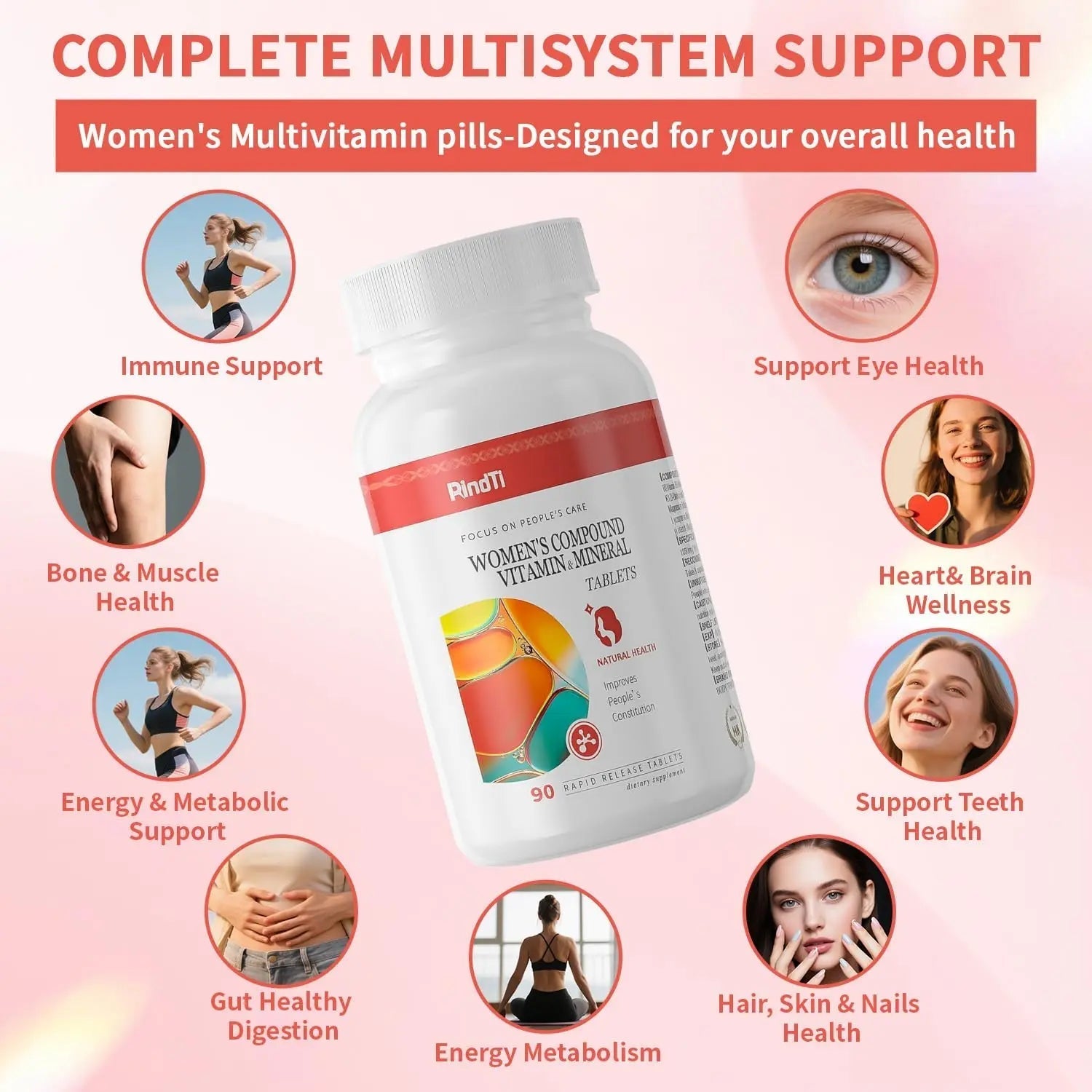 RindTi Multivitamin for Women 50+, Daily Women 50+ Multi-Vitamin with Vitamins A, B,C, E for Energy, & Bone & Immune & Skin& Hair Support, 90 ct RindTi buy supplements canada
