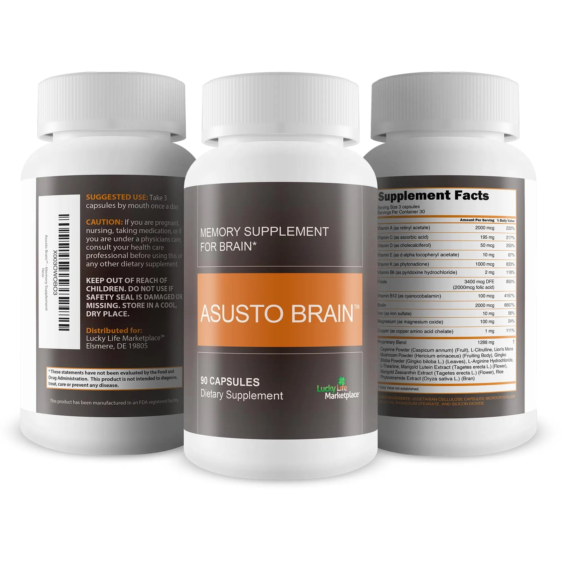 Asusto Memory Supplement for Brain - Improved Capsule Formula - Natural Brain, Memory, & Focus Support - Brain Support - Brain Supplement - Nootropic - Natural Asusto Sandalwood Improved Formula Generic buy supplements canada