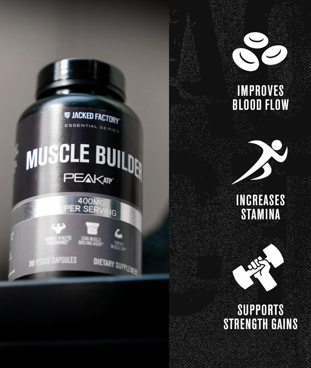 Jacked Factory Essentials Muscle Builder - ATP Muscle Builder for Men with Peak ATP to Support Muscle Gain, Enhance Athletic Performance, & Increase Strength - 30 Capsules Jacked Factory buy supplements canada