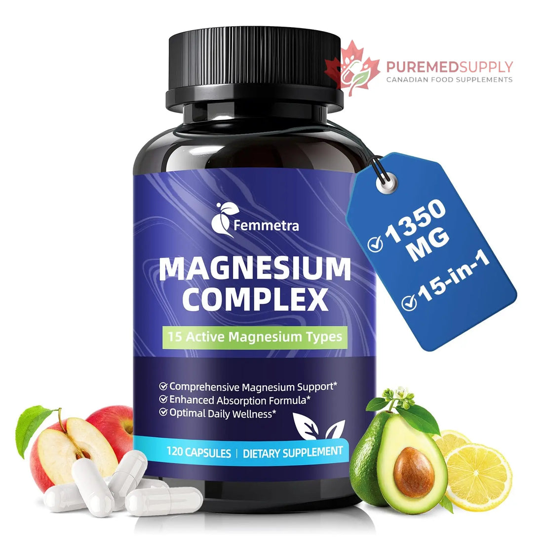 Magnesium Complex for Women Men 1350mg 15 in 1 Pure Magnesium Supplement, with High Absorption Chelated Magnesium Glycinate Citrate Malate & More for Muscle, Heart, Sleep & Bone Support, Vegan 60 Days Femmetra buy supplements canada