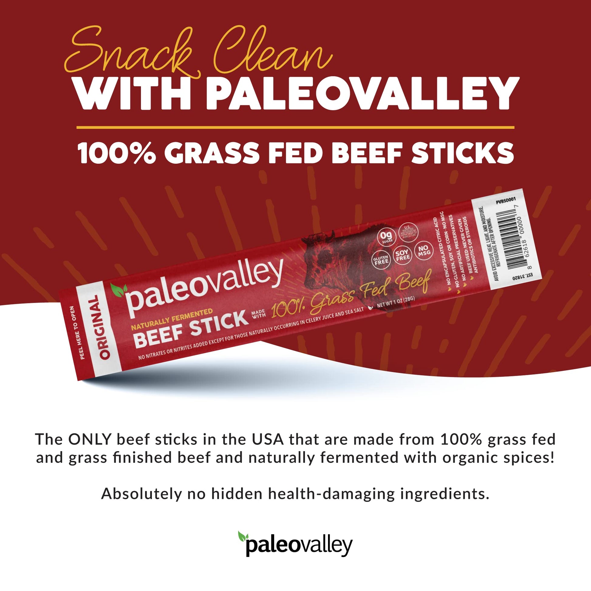 Paleovalley 100% Grass Fed Original Beef Sticks - Delicious Gluten Free Beef Snack - High Protein Keto Friendly Paleovalley buy supplements canada