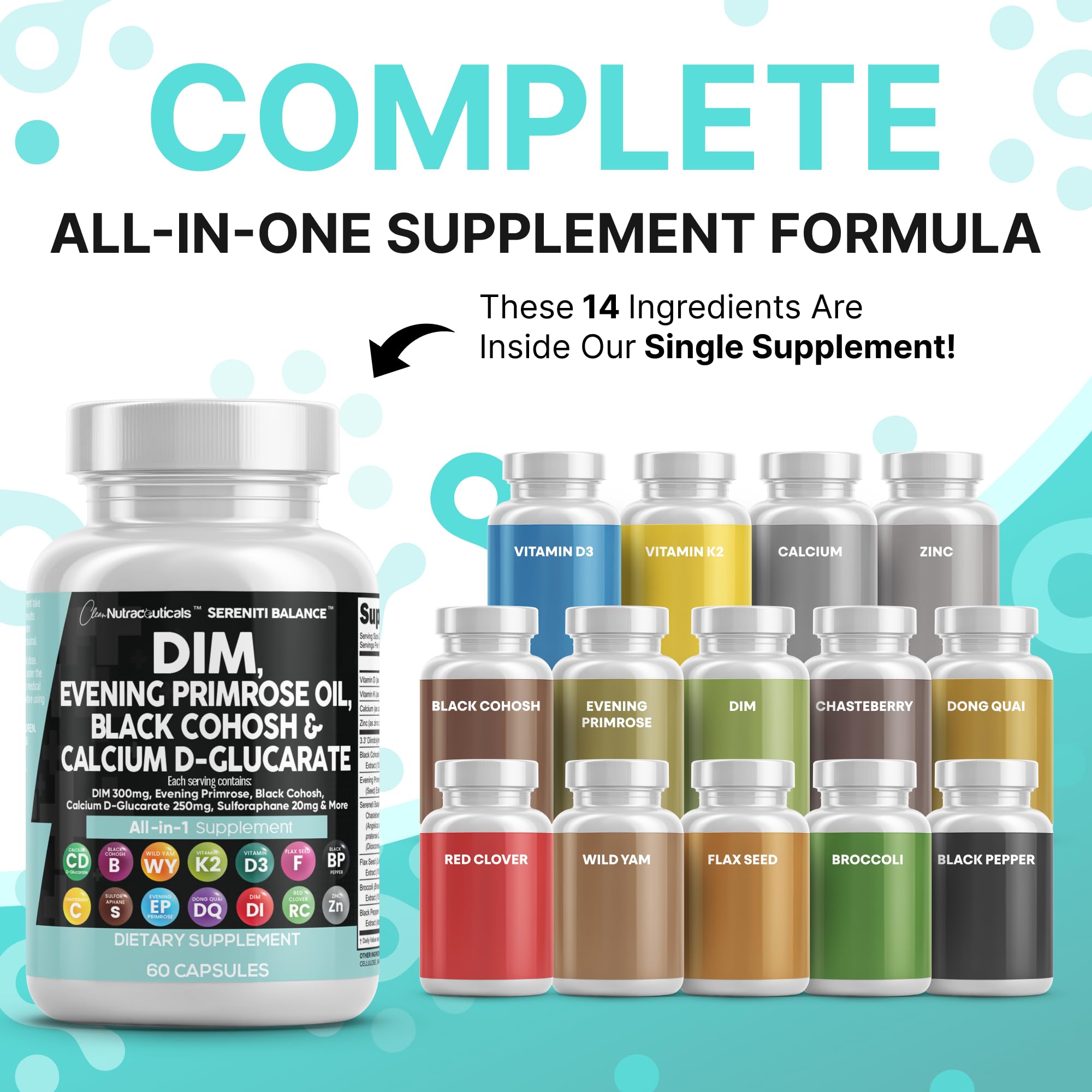 Clean Nutraceuticals DIM Evening Primrose Black Cohosh Calcium D-Glucarate Sulforaphane Flax Seed Extract - Hormonal Support Vitamins for Women with Dong Quai - 60 Caps Clean Nutraceuticals buy supplements canada
