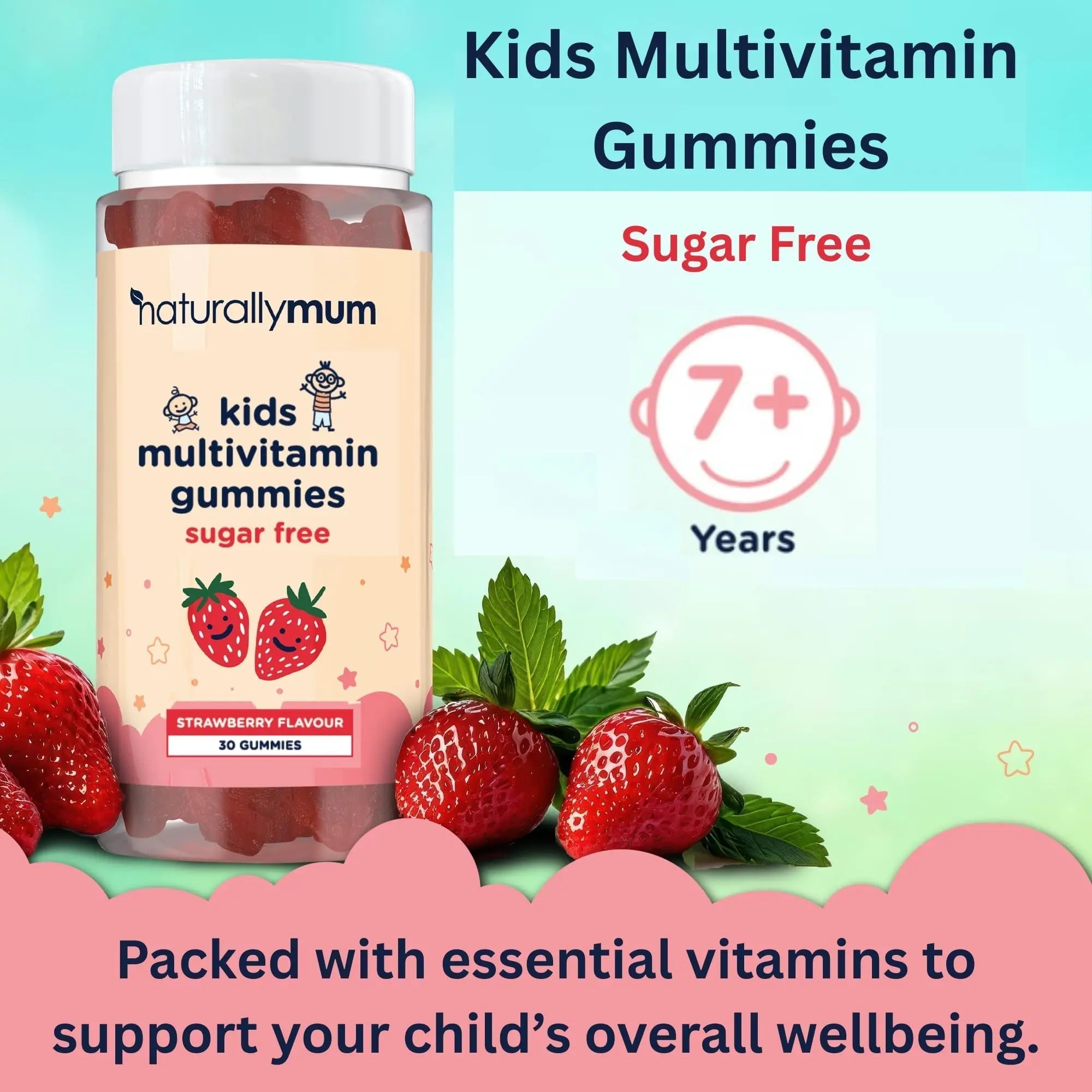 NaturallyMum Kids Multivitamin Gummies | for Children | Vegan Friendly | 30 Chewable Gummies | with Vitamins A, D, E, B6, B12, C | NaturallyMum buy supplements canada