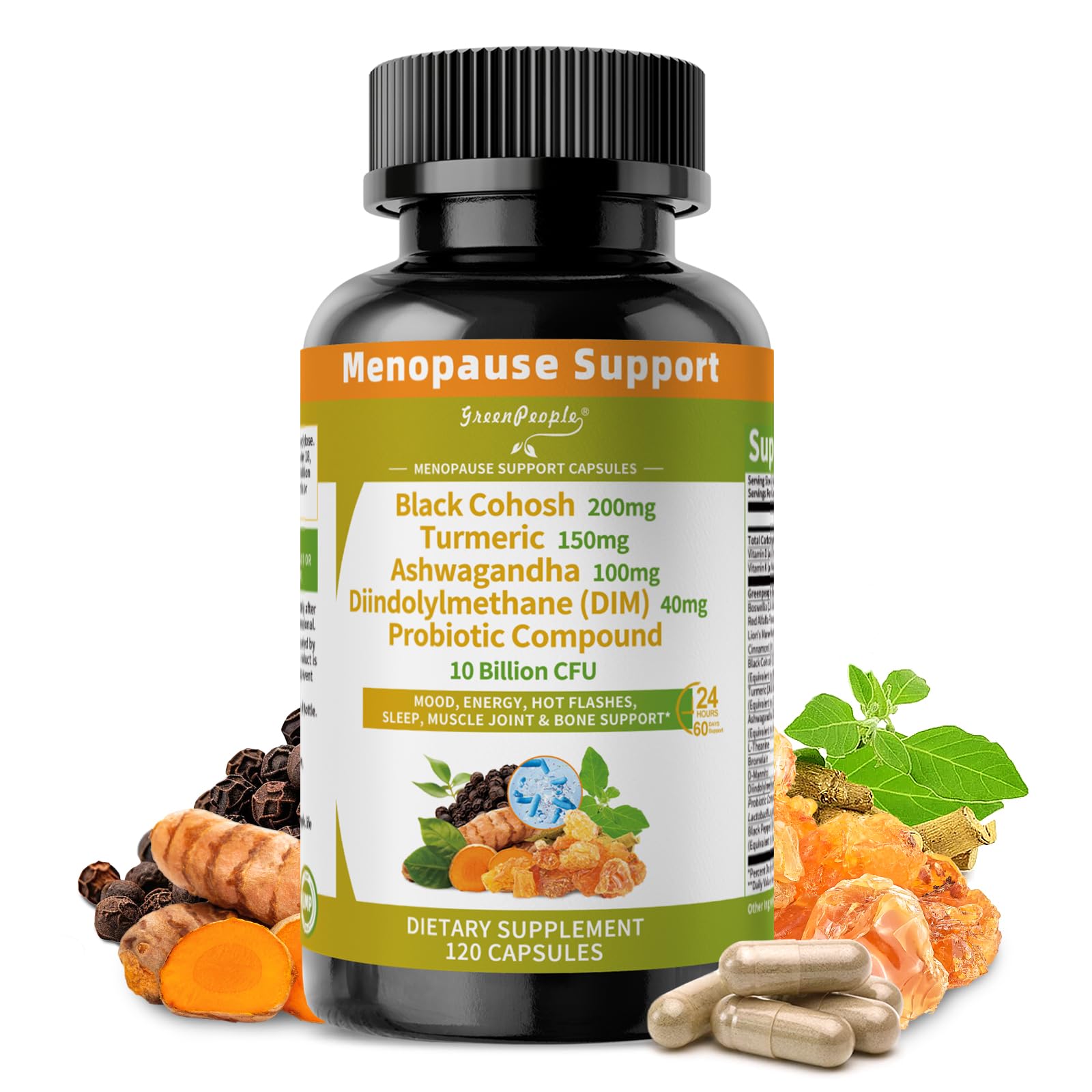 GREENPEOPLE Menopause Supplements for Women - Black Cohosh & Ashwagandha for Hot Flashes, Night Sweats, Mood Swings, Hormonal Balance Support,10 Billion CFU Probiotic - 120 Capsules Vegan Gluten-Free GREENPEOPLE buy supplements canada