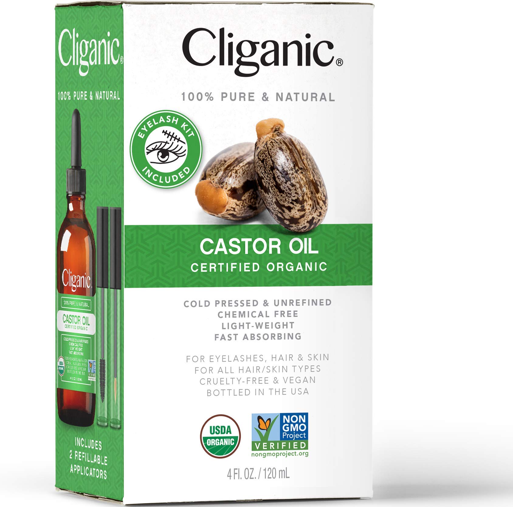 Cliganic Organic Castor Oil, 100% Pure (4oz with Eyelash Kit) - For Eyelashes, Eyebrows, Hair & Skin Cliganic buy supplements canada
