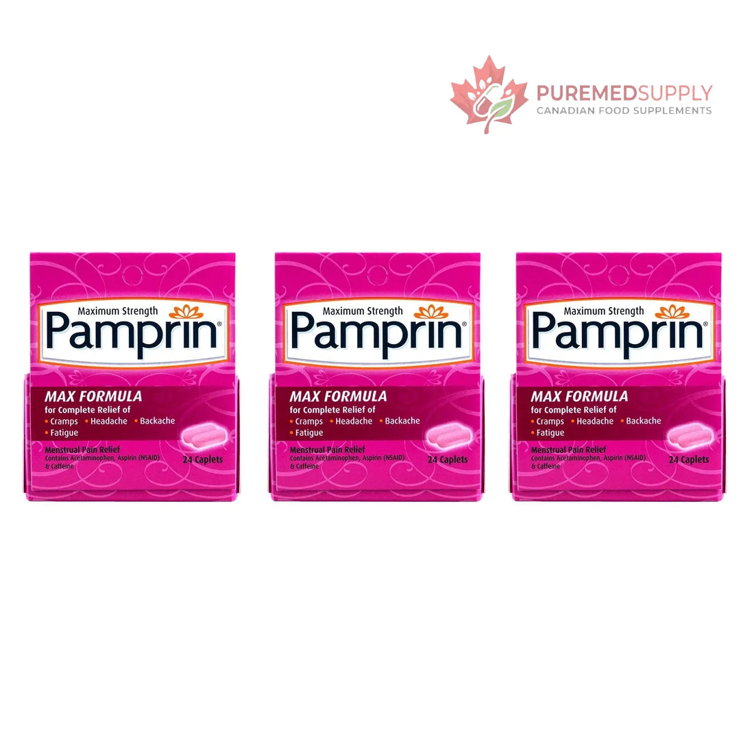 Pamprin Maximum Strength Formula, 24 Caplets (Pack of 3) Pamprin buy supplements canada
