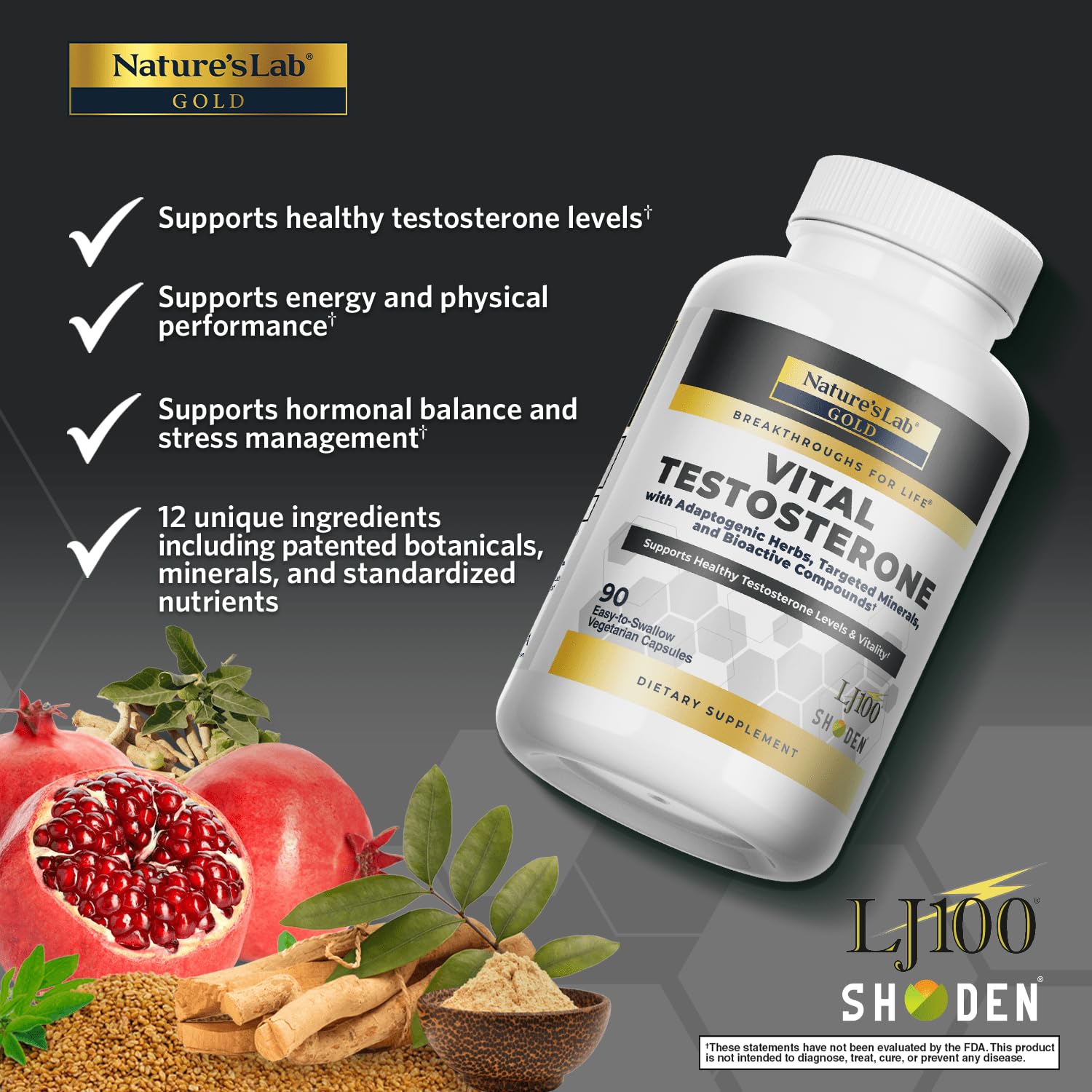 Nature's Lab Gold Vital Testosterone with Adaptogenic Herbs, Targeted Minerals and Bioactive Compounds* - Supports Healthy Testosterone Levels & Vitality* - 90 Capsules (30 Day Supply) Nature's Lab buy supplements canada
