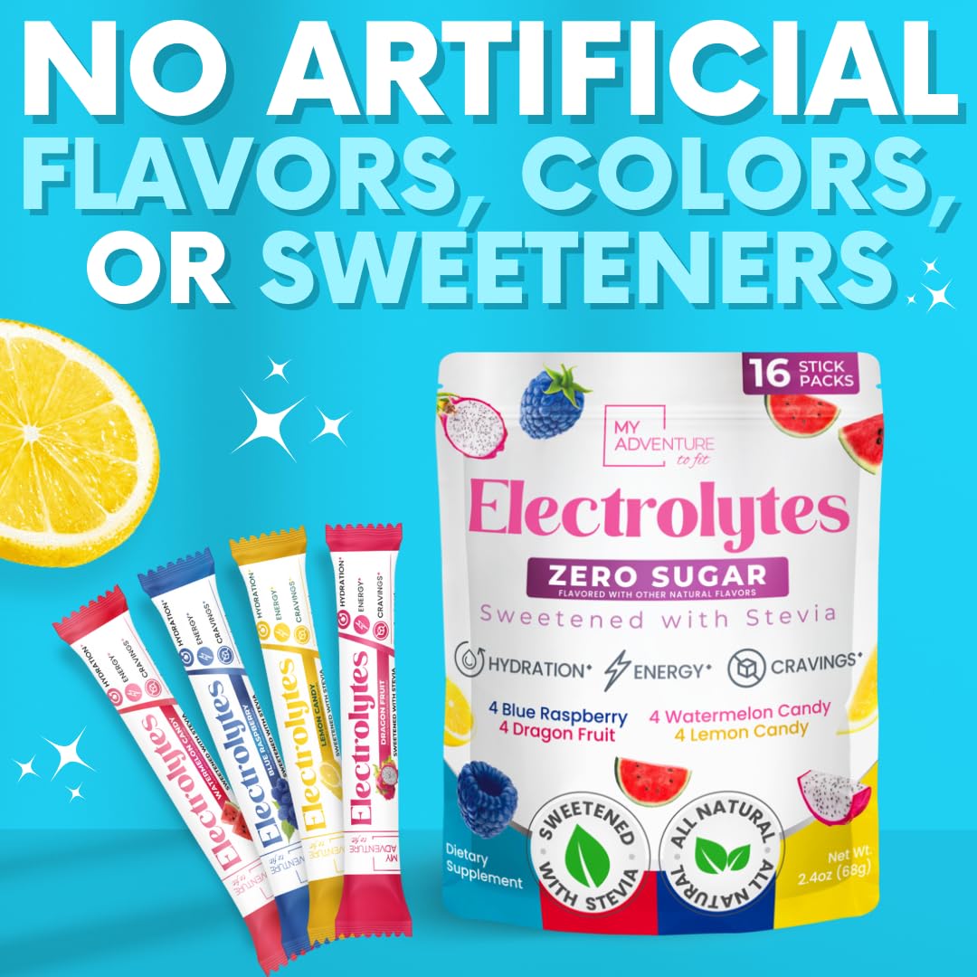 My Adventure to Fit Electrolytes Powder Packets – 16 Sugar-Free Hydration Packets, Potassium Supplement, Watermelon Candy, Blue Raspberry, Lemon Candy, Dragon Fruit My Adventure to Fit buy supplements canada