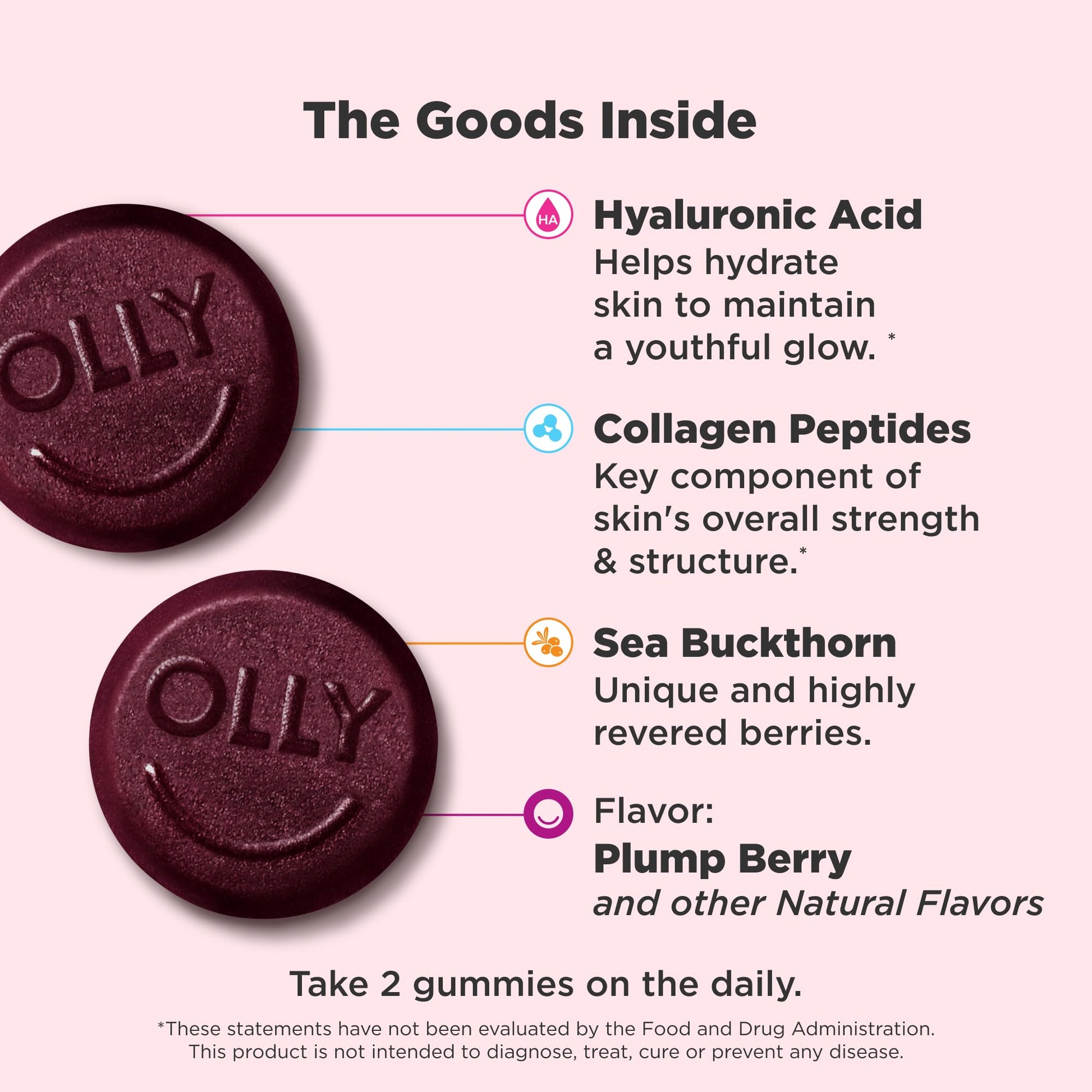 OLLY Glowing Skin Gummy, Hydrated & Youthful Skin,* Hyaluronic Acid, Collagen Peptides, Sea Buckthorn, Plump Berry Flavor OLLY buy supplements canada