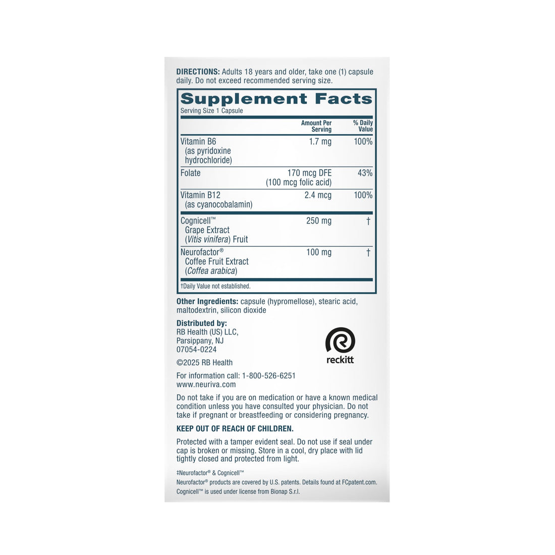NEURIVA Memory 3D Brain Supplement - Decaffeinated Nootropic Capsules for Memory, Focus, & Cognitive Function - Short Term, Long Term, & Working Memory Support - 50ct NEURIVA buy supplements canada