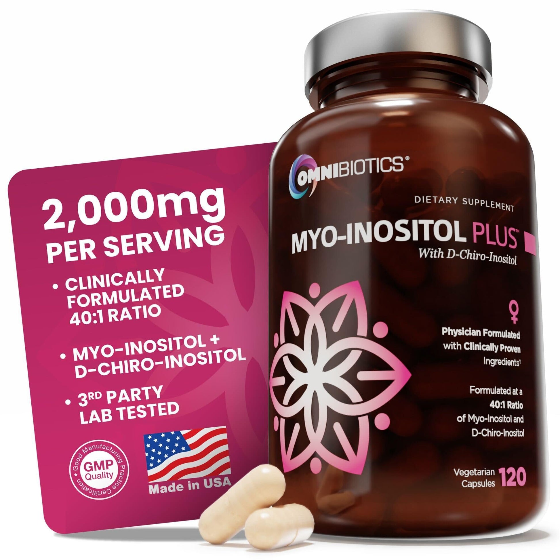 OmniBiotics Myo-Inositol & D-Chiro Inositol Supplement with 40:1 Ratio for Hormone Balance for Women - Women Supplement to Support Reproductive Health & Ovarian Function. Non-GMO - 120 Vegan Capsules OmniBiotics buy supplements canada