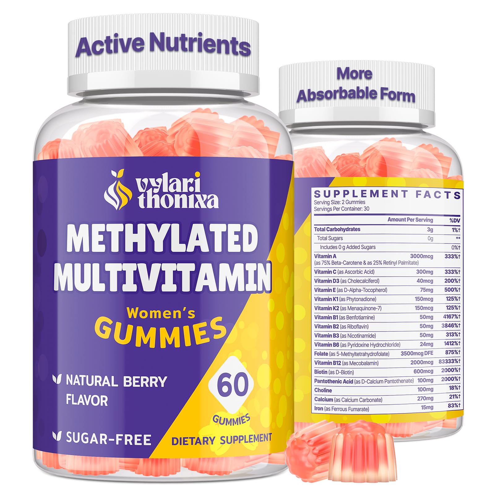 Vylarithonixa Methylated Multivitamin Gummies for Women – MTHFR Supplement Contains Methylfolate, Methylated B12, TMG & Vitamins A C E K – Energy, Immune & Skin Support Vylarithonixa buy supplements canada