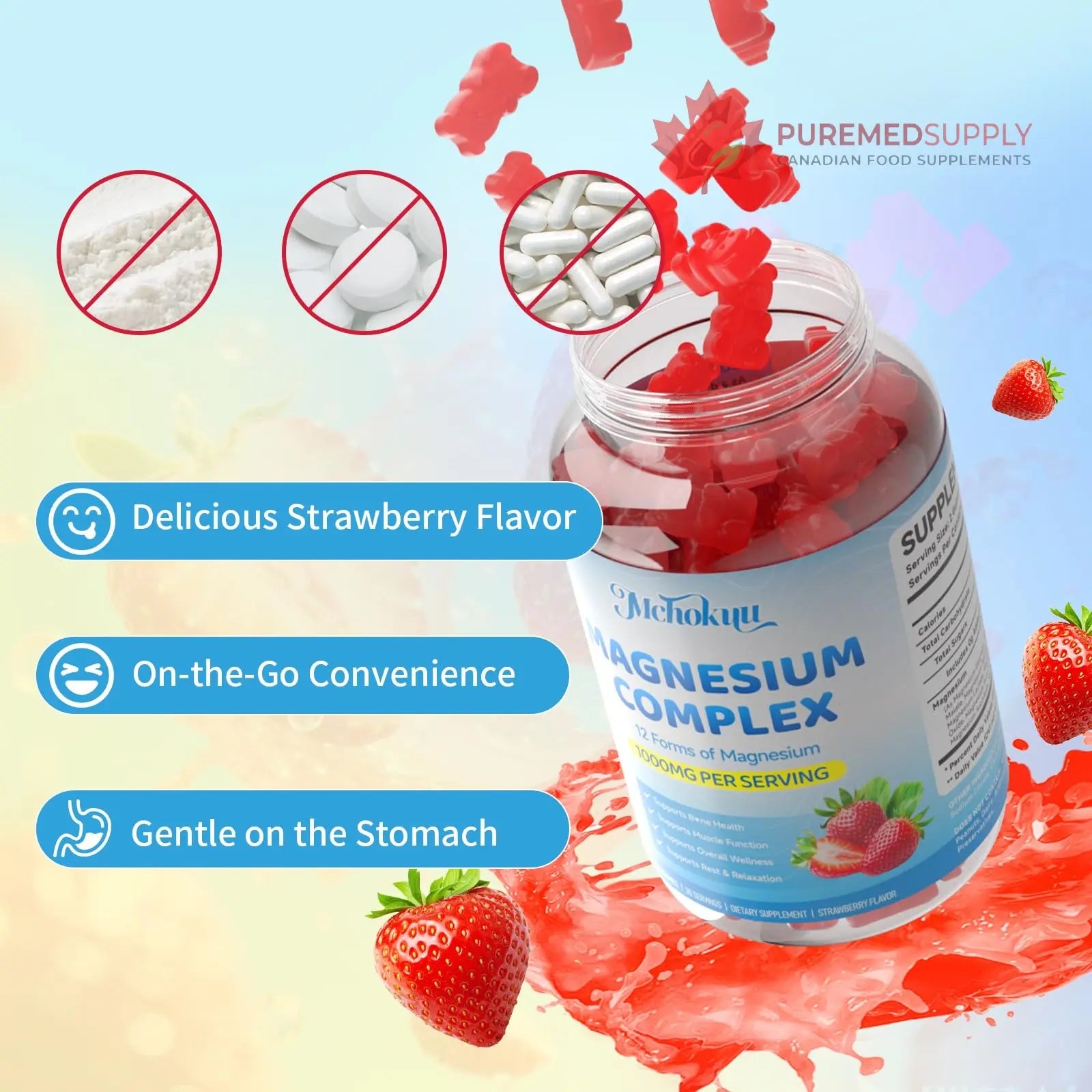 Magnesium Complex Gummies 1000mg | 12-in-1 Magnesium Complex Supplement with Glycinate, Citrate, Malate & Taurate Supports Muscle Function, Bone Health, Rest & Relaxation – Strawberry Flavor, 60 Count Mchokuu buy supplements canada